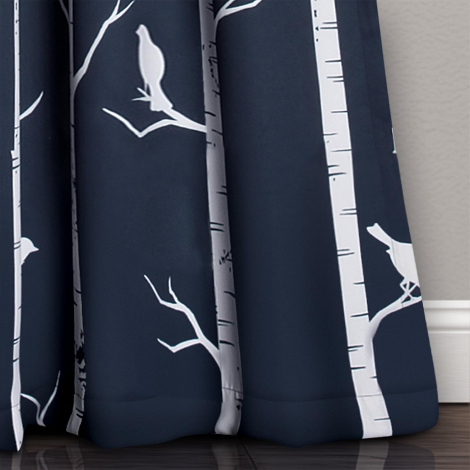 Lush Decor 16T000562 Bird on the Tree Room Darkening Window Panel Curtain Set, 84" X 52", Navy image number 4