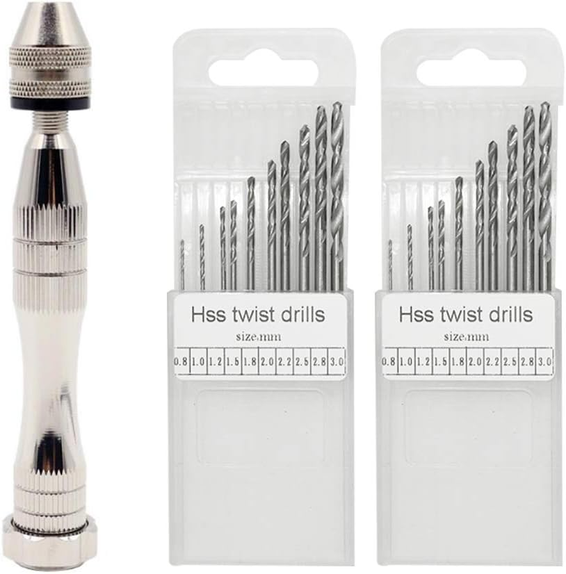 Hand Pin Vise with 20 Pcs Drill Bits, Finegood Precision Hand Drill Rotary Tool with Mini Twist Drill Bits Set for Resin Casting Molds, Jewelry Wood Plastic Making image number 1