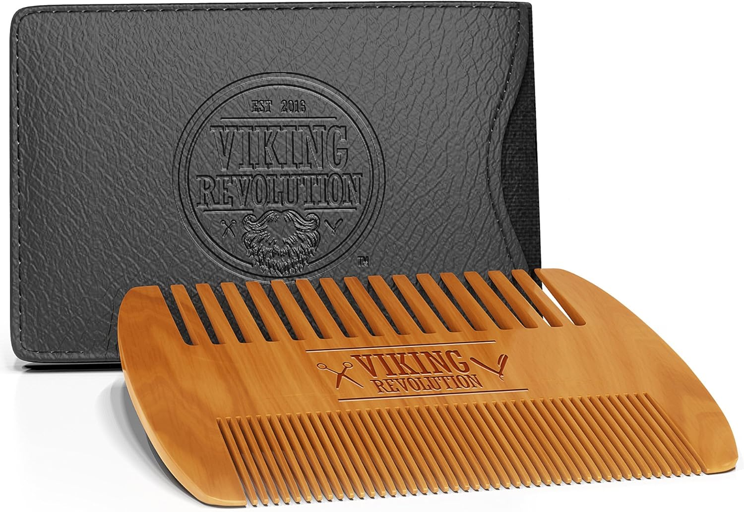 Wooden Beard Comb & Case, Dual Action Fine & Coarse Teeth, Perfect for Use with Balms And. image number 3