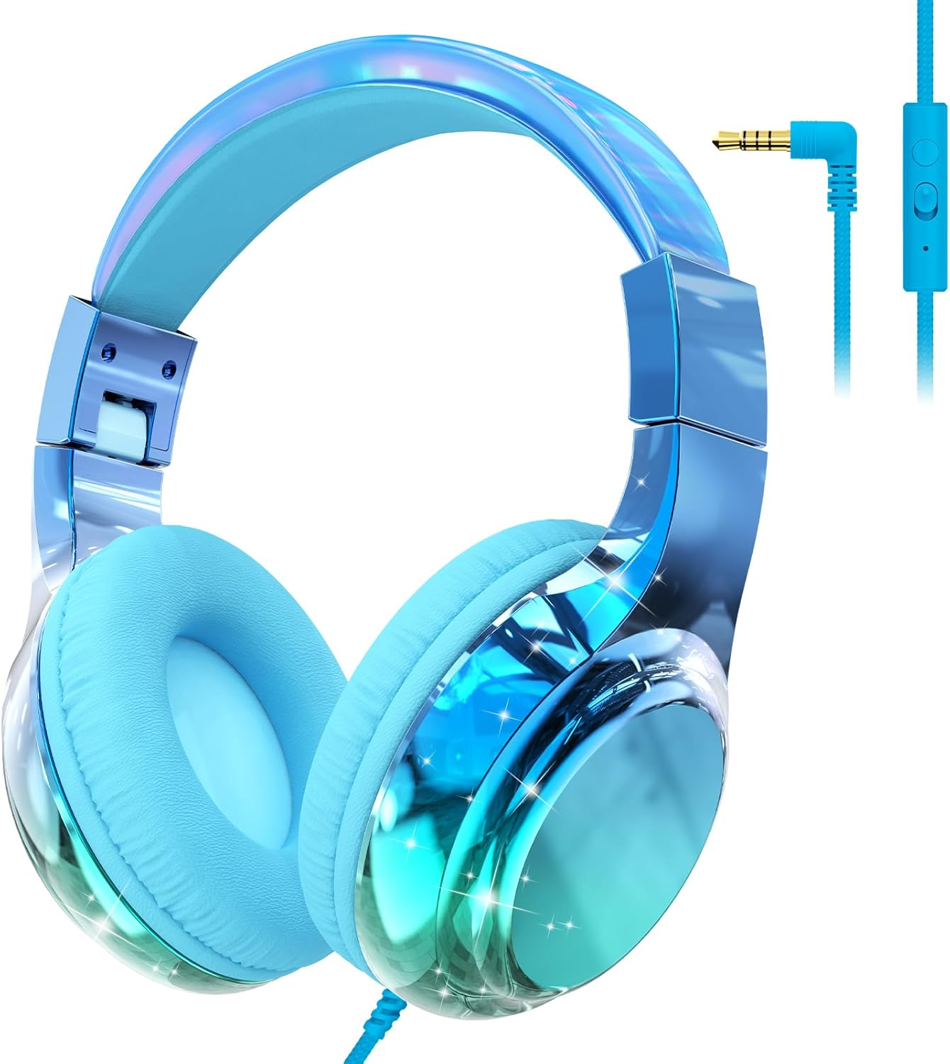 Qearfun Kids Headphones with Microphone, Wired, on Ear, Volume Limited to 85/94Db, Sharing Jack, Foldable, Deep Purple Aurora