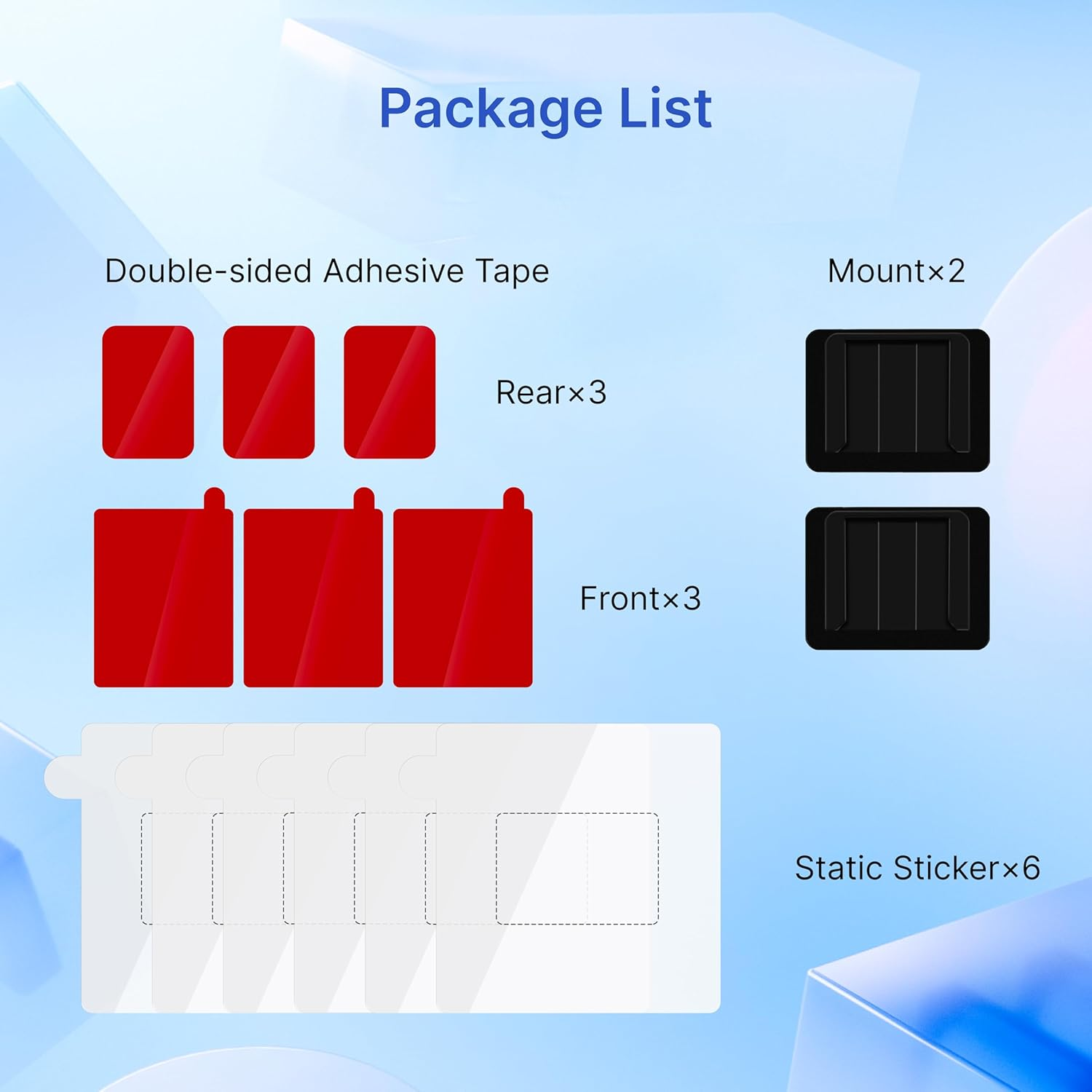 Miofive S1 Series Double-Sided Adhesive Dash Cam Mounts - 2 Mounts, 3 Spare Adhesives (Front & Rear), 6 Static Stickers, Replaceable Accessories
