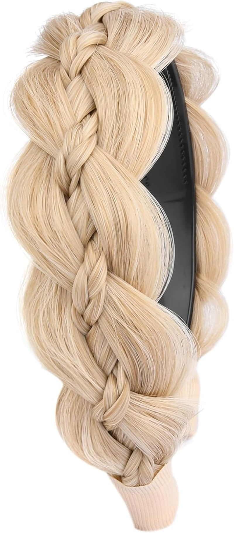 VOPPIS Wide Braided Headband with Teeth Synthetic Hair Plaited Headband Fishtail Braided Hair Band Hairpiece for Girls Women Beauty Accessory (Honey Blonde, Wide) - Brunette Brown image number 2