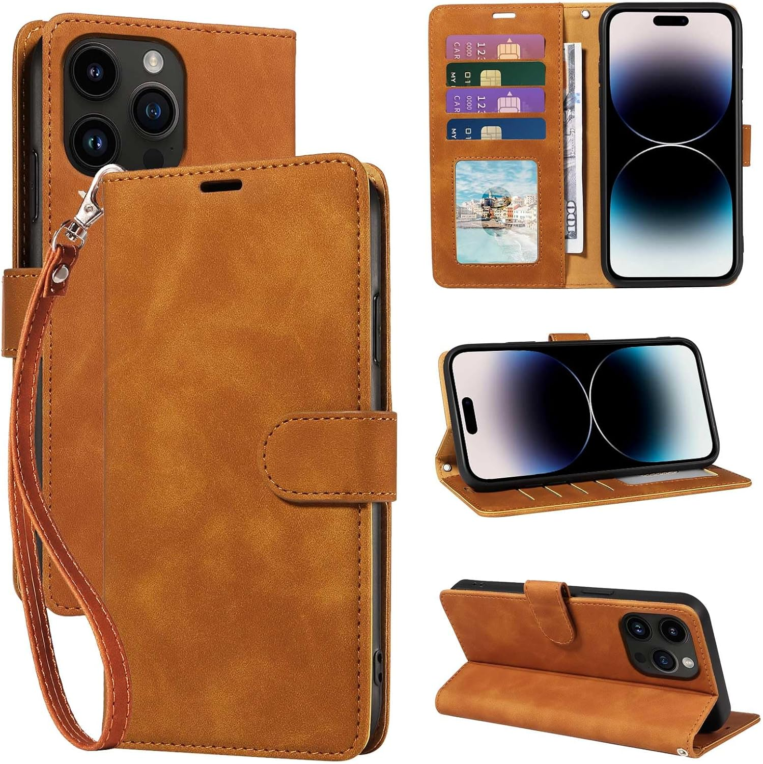 GOTOURED for Iphone 14 Pro Max Case Wallet,Phone Case 4 Card Slots, [RFID Blocking] [Wrist Strap] [Kickstand] Magnetic Shockproof Protective Leather Flip Cases Cover for Iphone 14 Pro Max (Green)