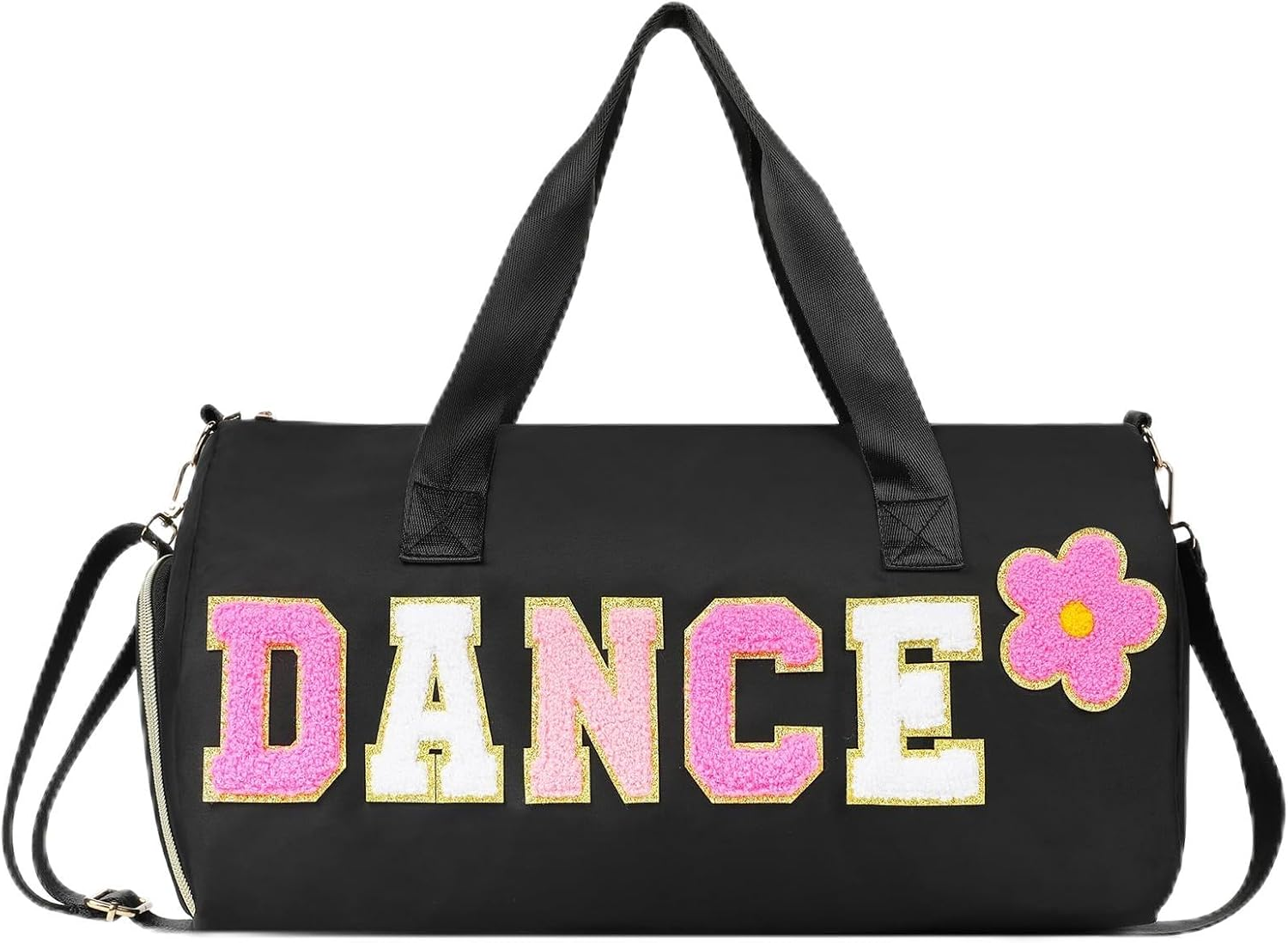 Dance Bag for Girls KUIRAN Small Gym Bag for Women Duffel Bag Weekender Duffel Bag 23L Capacity Workout Chenille Letter Bag for Dancers, Girls, Teens, Student Athletes, Black/Shoe Compartment, 15"Lx10 - Black image number 5