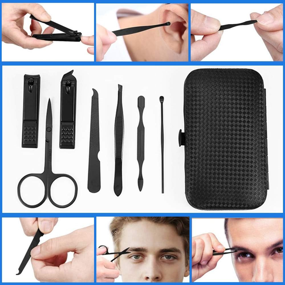 QURIPE 7Pcs Manicure Set, Nail Clippers Kit, Stainless Steel Manicure Kit, Nail Clipping Tools Portable Travel Grooming Kit, the Best Gift with Luxurious Case (Black-7) image number 1