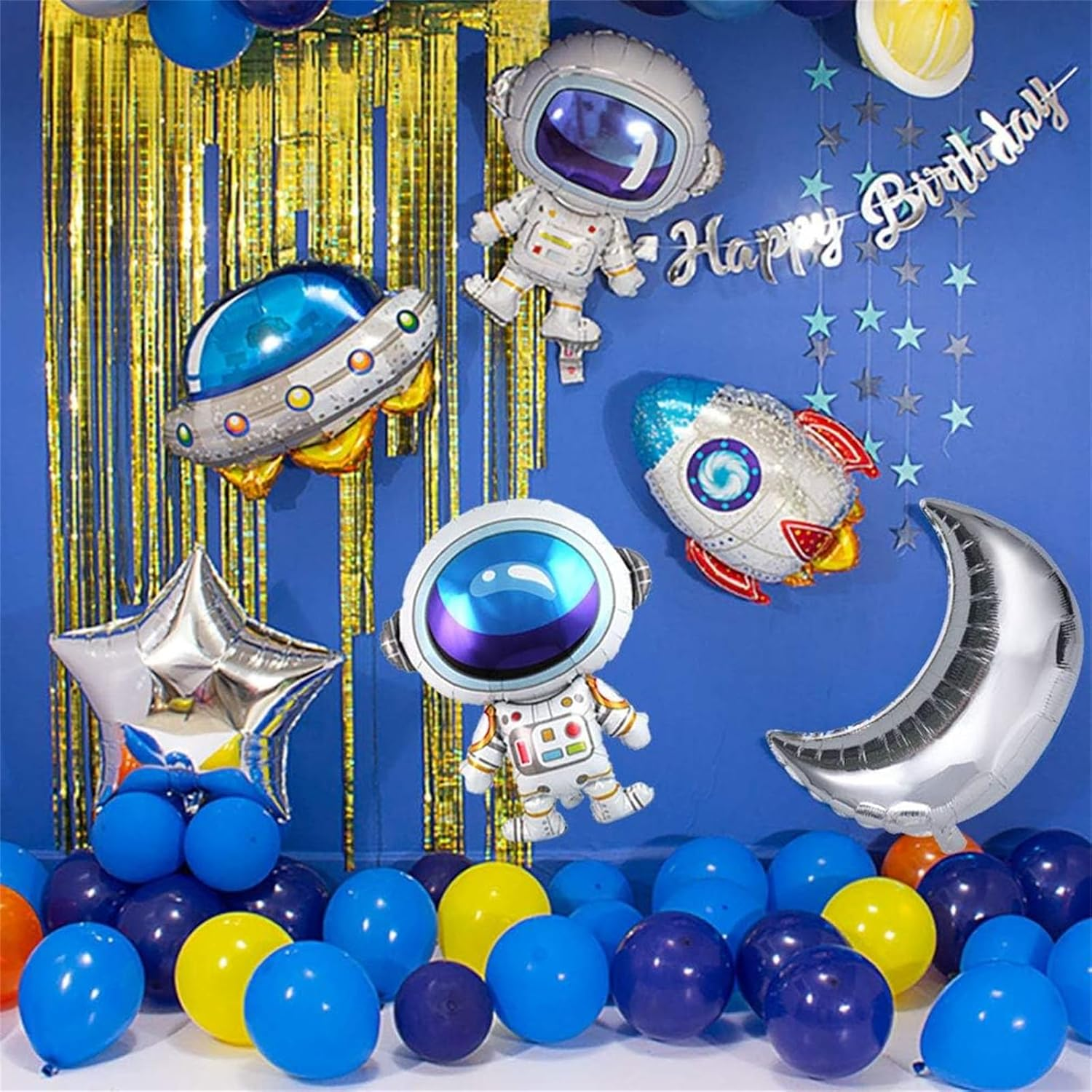 6 Pcs Large Size Space Balloons Astronaut UFO Rocket Foil Balloons for Universe Space Themed Birthday Party Decor image number 2
