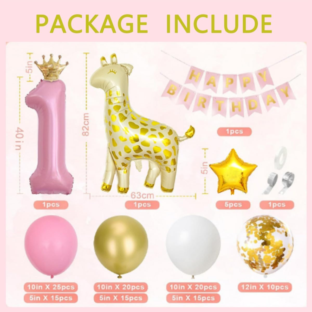 First Birthday Decorations Pink Balloon Arch Kit for Girl,Happy Birthday Banner Number 1 Balloon Garland Kit Party Decor image number 2