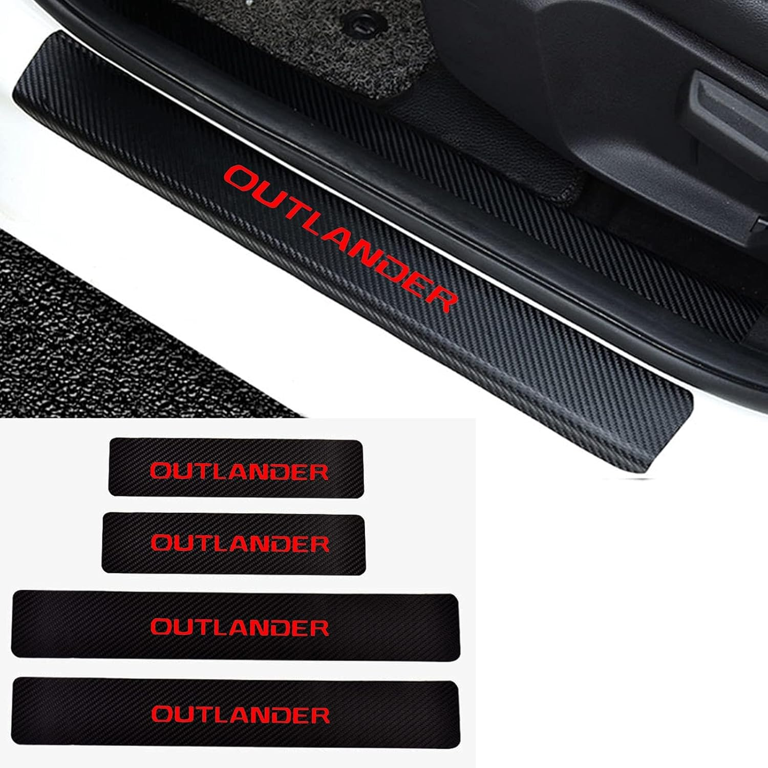 Decoration Car Door Entry Guard Door Sill Scuff Plate Stickers Compatible with Mitsubishi Outlander Carbon Fiber Leather (Red) image number 2
