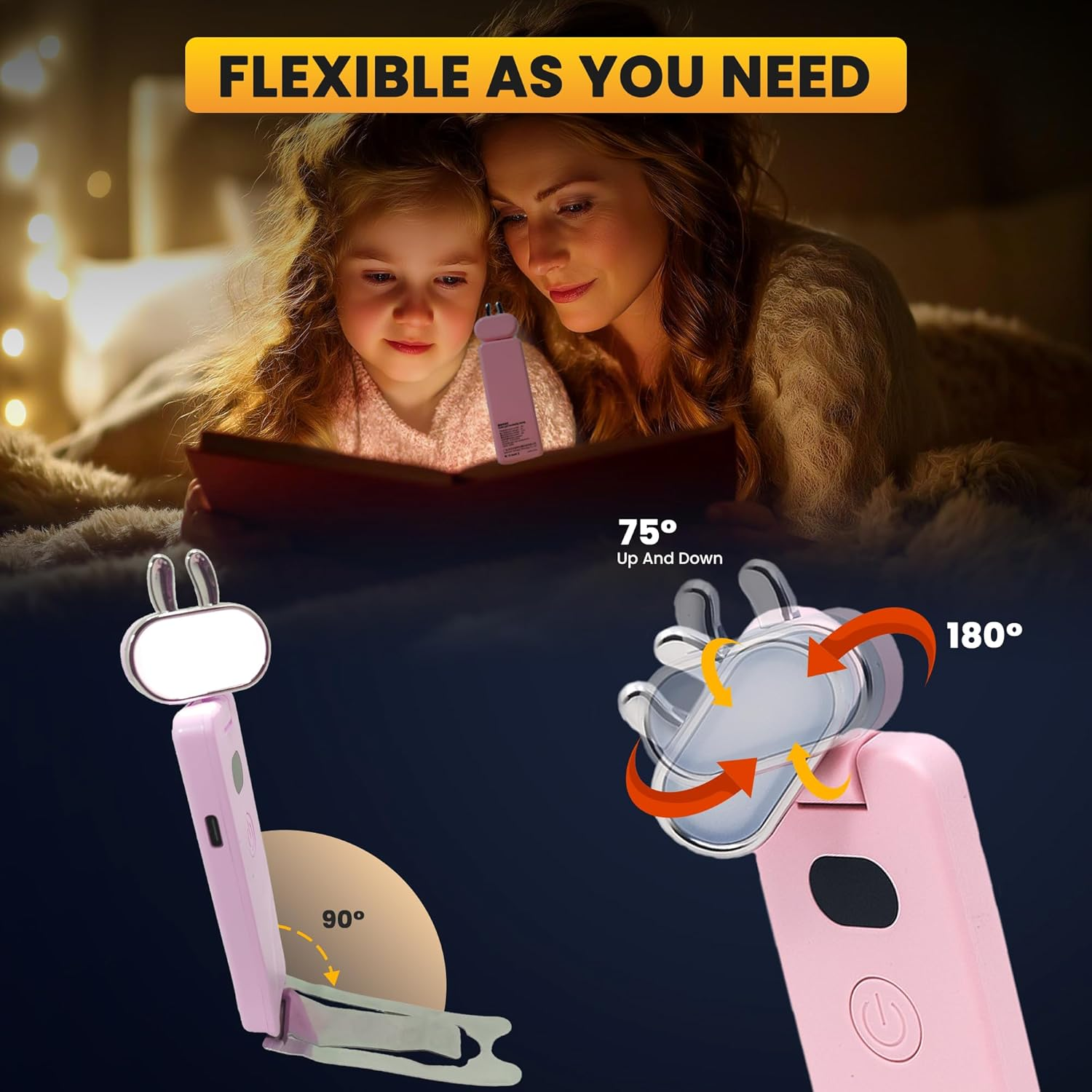 Nixyun LED Book Light, USB Rechargeable Clip on Reading Lights for Books in Bed at Night, Portable Lamp, 3 Colour Mode, Stepless Dimming, Flicker Free, Long Lasting, Lightweight Cool Lamp for Readers image number 4