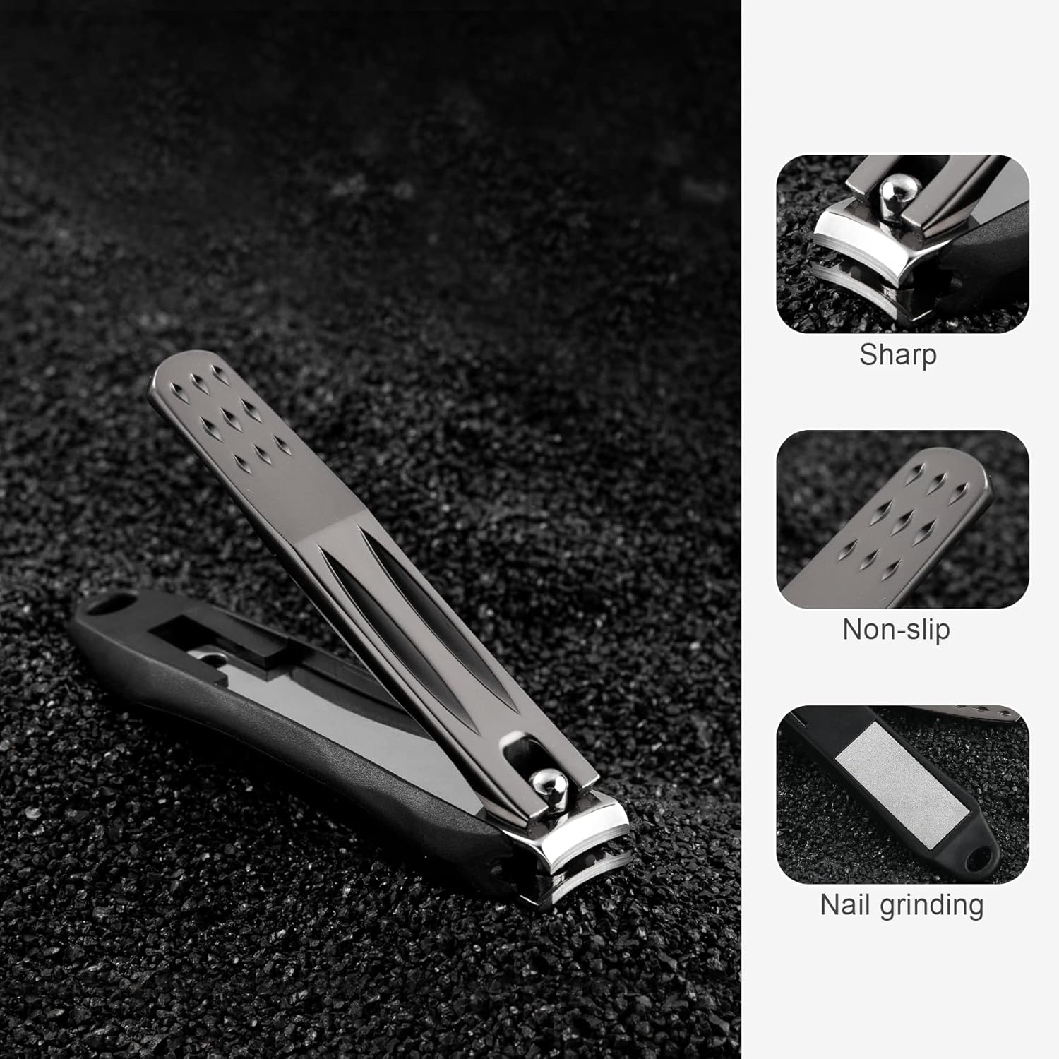 FERYES 3-In-1 Fingernail Clipper with No-Splash Nail Catcher and Metal Storage Box - Toenail Clipper with Nail File for Men & Women - Black image number 1