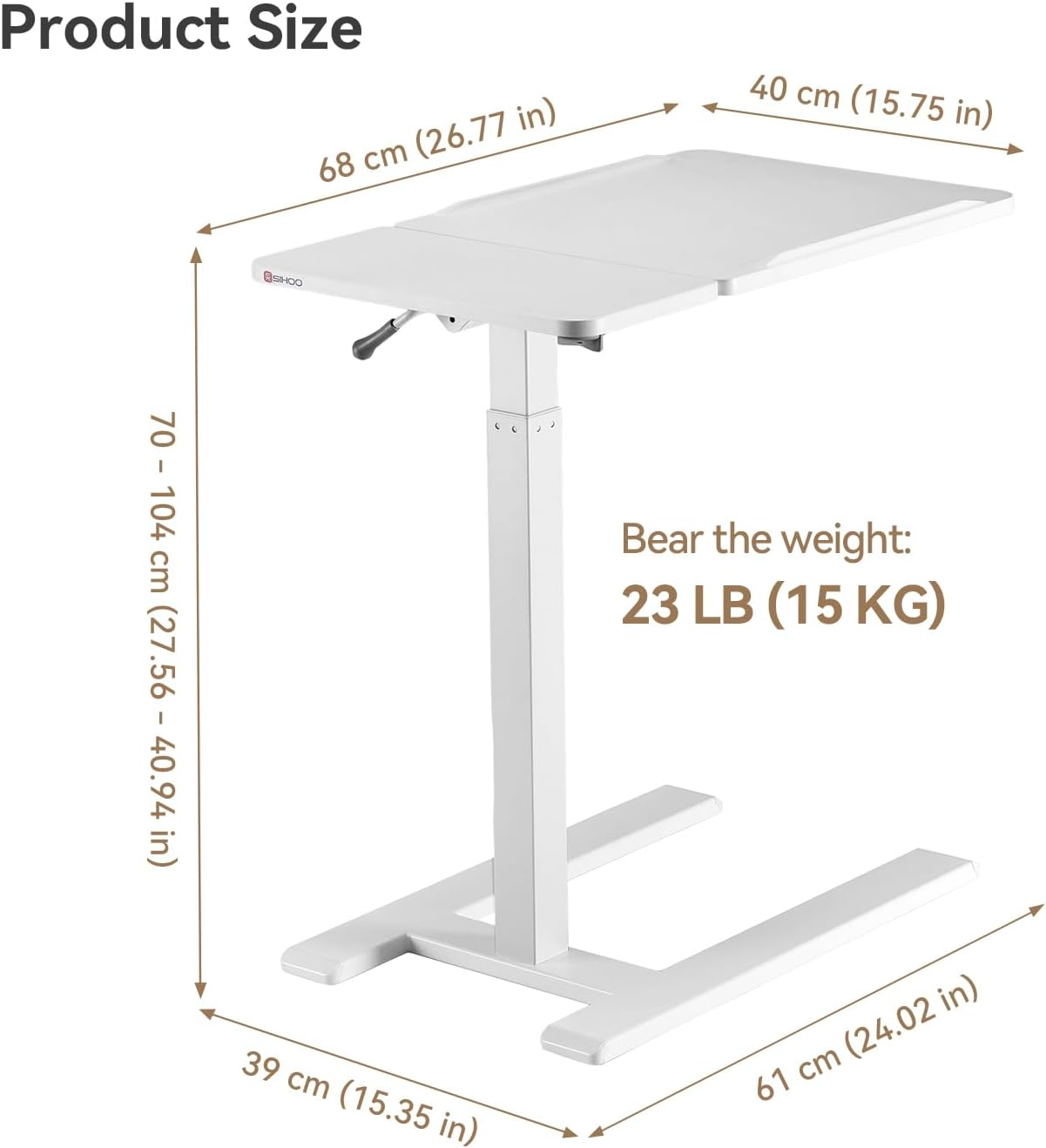 SIHOO D01 Adjustable Tilt Overbed Bedside Table with Wheels Small Spaces Sofa Bedroom Bedside Desk Pneumatic Mobile Standing Laptop Desk Game Desk with Movable Wheels (White) image number 2