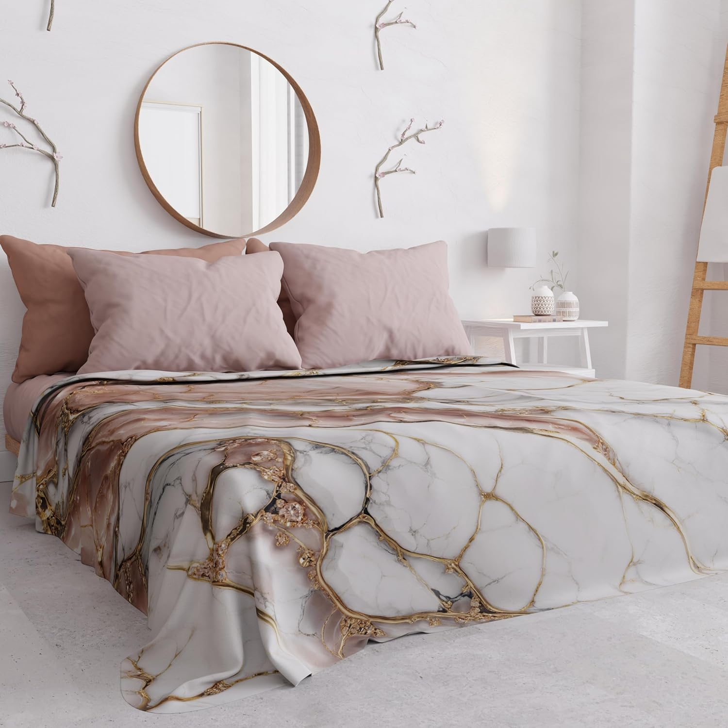PETTI Artigiani Italiani Double Bedspread, Spring and Summer, Lightweight Double Blanket, Bed Linen, Powder Marble, 100% Made in Italy image number 6