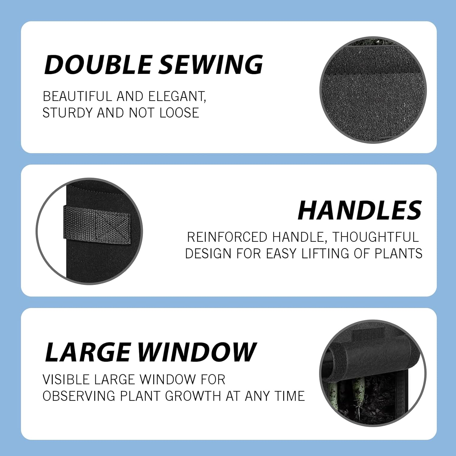 6 Pack Garden Grow Bags,Heavy Duty Grow Bags with Viewing Window and Handle,Felt Plant Bags with for Tomato Potatoes Vegetables