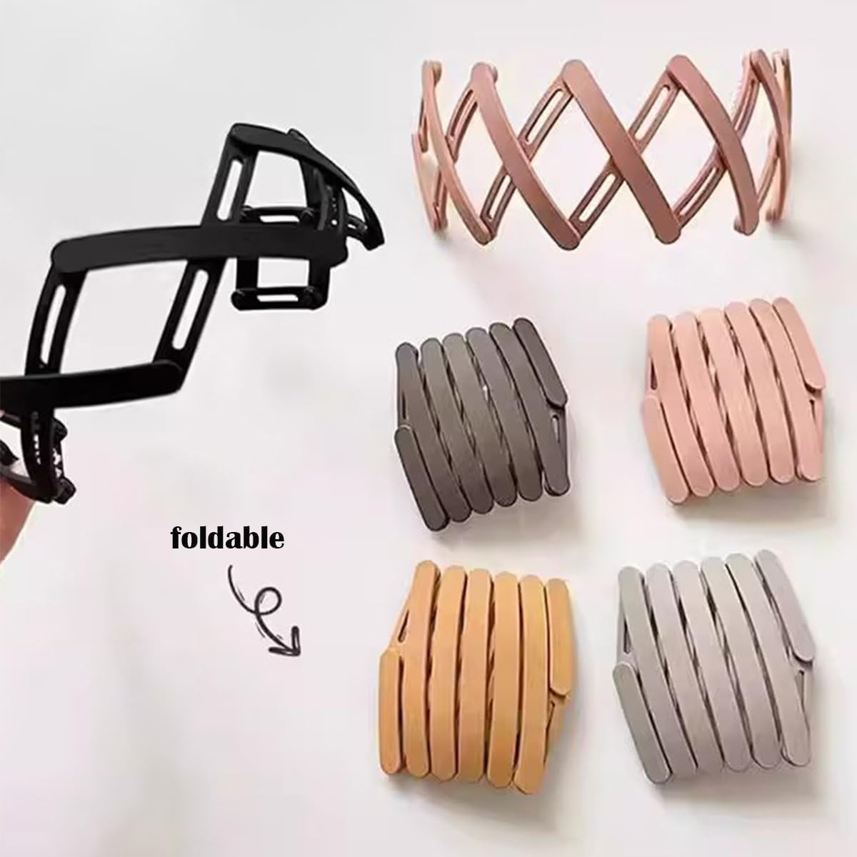 Pack of 4 Hair Bands, Black, Headbands, Women, Men, Travel, Foldable Headband, Hairbands, Puffy Shape, Hairdresser, Duckbill Hair Clips image number 4