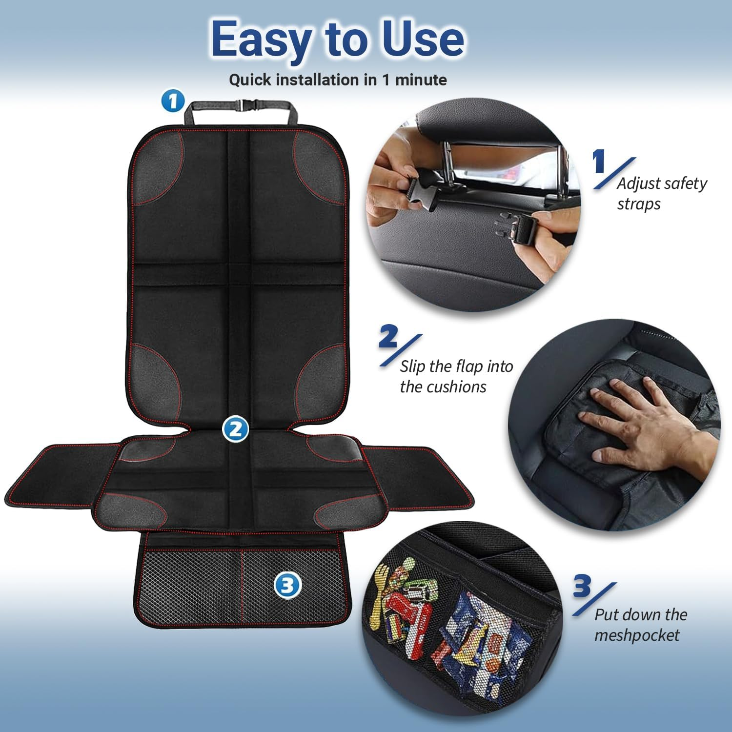 Xkimos Car Seat Protector for Child Car Seat, 600D Fabric Waterproof Car Seat Cover with Non-Slip Backing, Universal Fit with Mesh Pockets & Extra-Wide Side Wings (1 Pack) image number 2