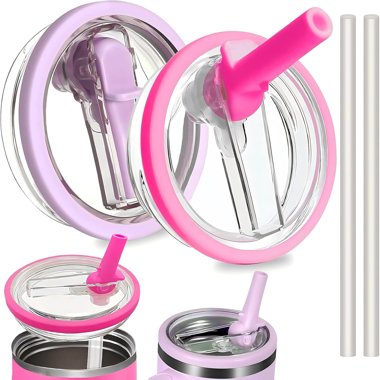 2 Pack 40Oz Tumbler Detachable Flip Straw Lid for Stanley Cup Accessory, Lids for Stanley Cups, Leak Proof Lids with Stanley Cup, Accessories Compatible with Stanley Cups Cover (White + White)