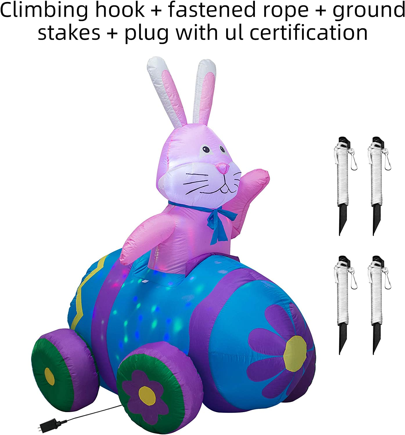 AJY 4 Feet Happy Easter Bunny Driving Car Inflatable Blow up Indoor Outdoor Yard Lawn Decoration image number 1