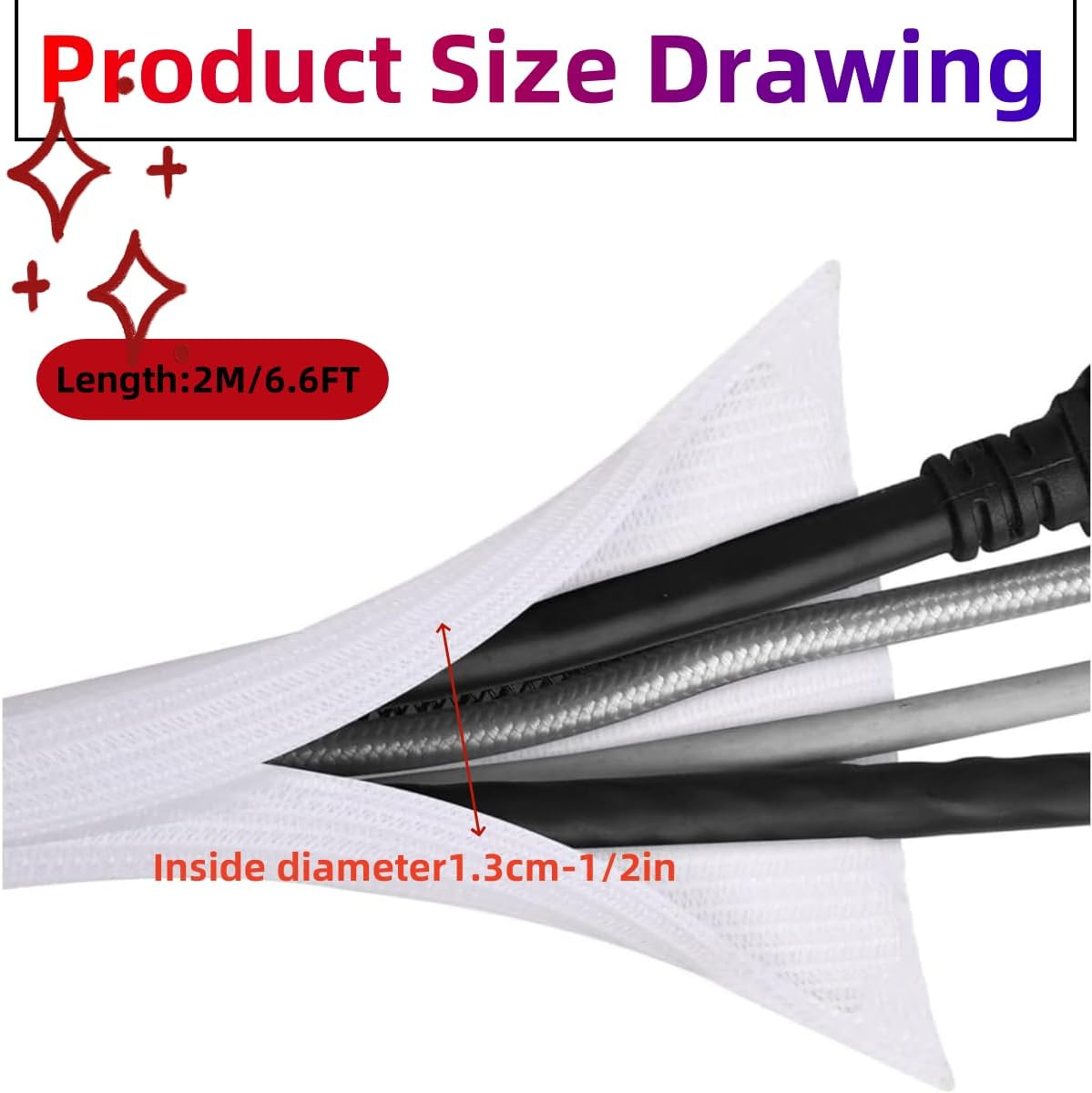 KLHCDUO Cable Protector Cable Wrap Cover,6.6 Ft (2M)- 1/2 Inch Inner Diameter Cable Organizer, Suitable for TV, Computer, Braided Wire Management, for Home and Office Use image number 3