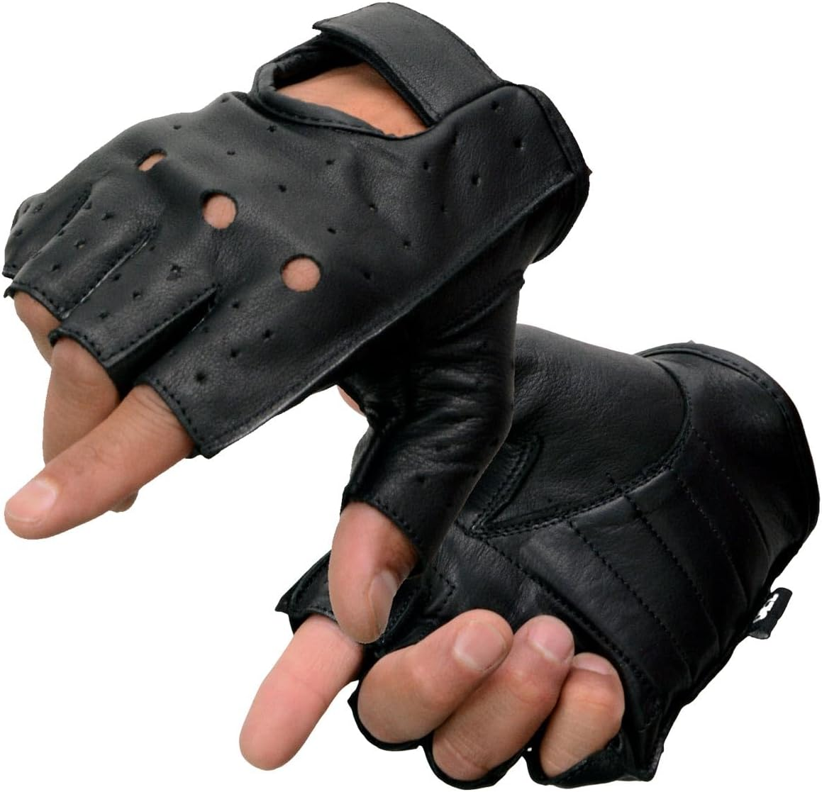 Milwaukee Leather SH195 Men'S 'Open Knuckles' Black Leather Fingerless Gloves with Gel Palm - Medium