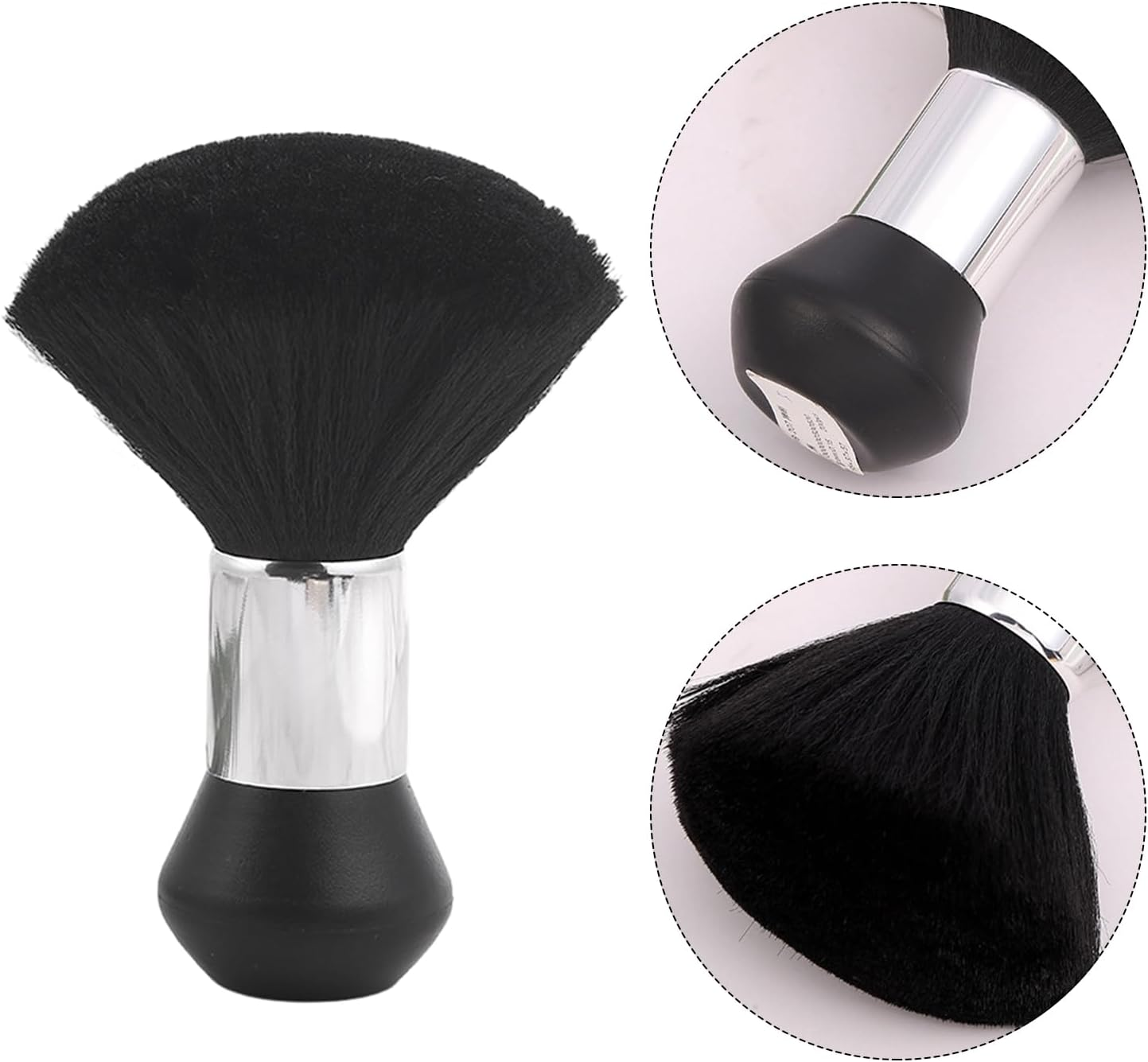 2 Pieces Barber Neck Brushes, with 1 Piece Pointed Tail Comb, Hairdressing Hair Brush with Handle, Soft Brush for Broken Hair, for Cleaning Broken Hair (Black)