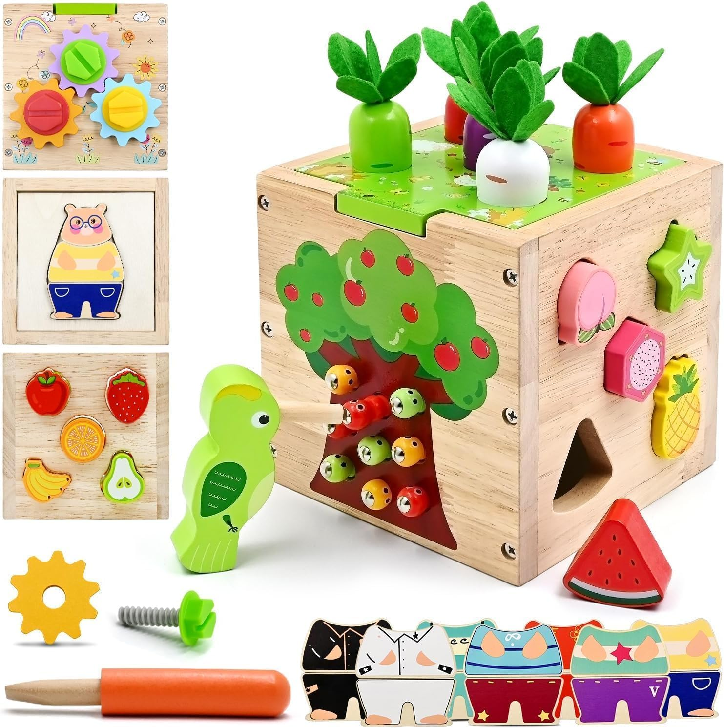 Montessori Wooden Educational Toys, Wooden Activity Cube Center Toys, Baby Toy 6 to 12 Months, Preschool Learning Activities, Fine Motor Skills Sensory Toys for 2 3 4 Year Old Boys Girls image number 5