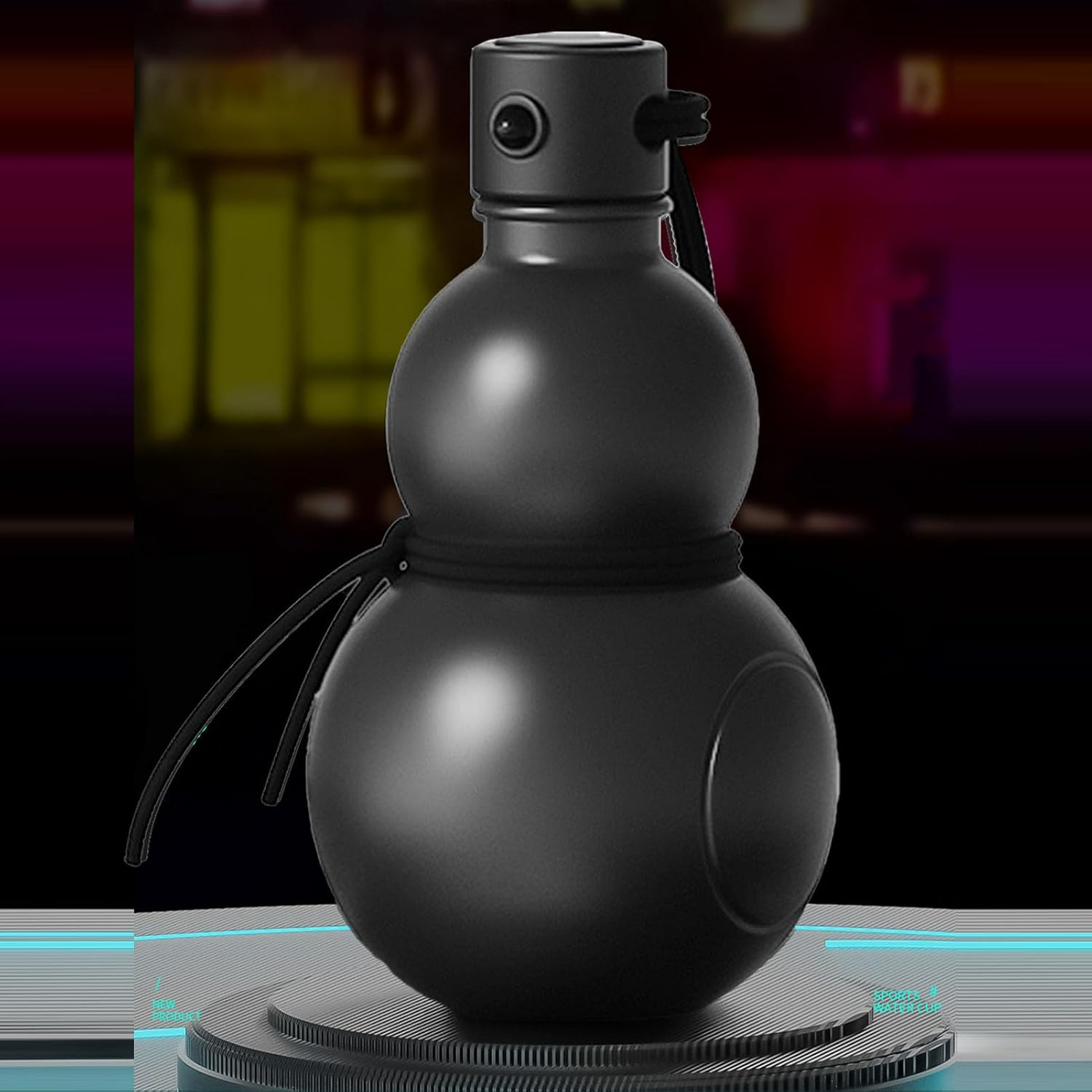 Gourd Water Bottle, PCTG Outdoor Water Bottle, Gourd Sports Travel Water Bottle Set, Multifunctional Gourd Drinking Cup Jug for Indoor Decoration, Office, Outdoor (Black) image number 2