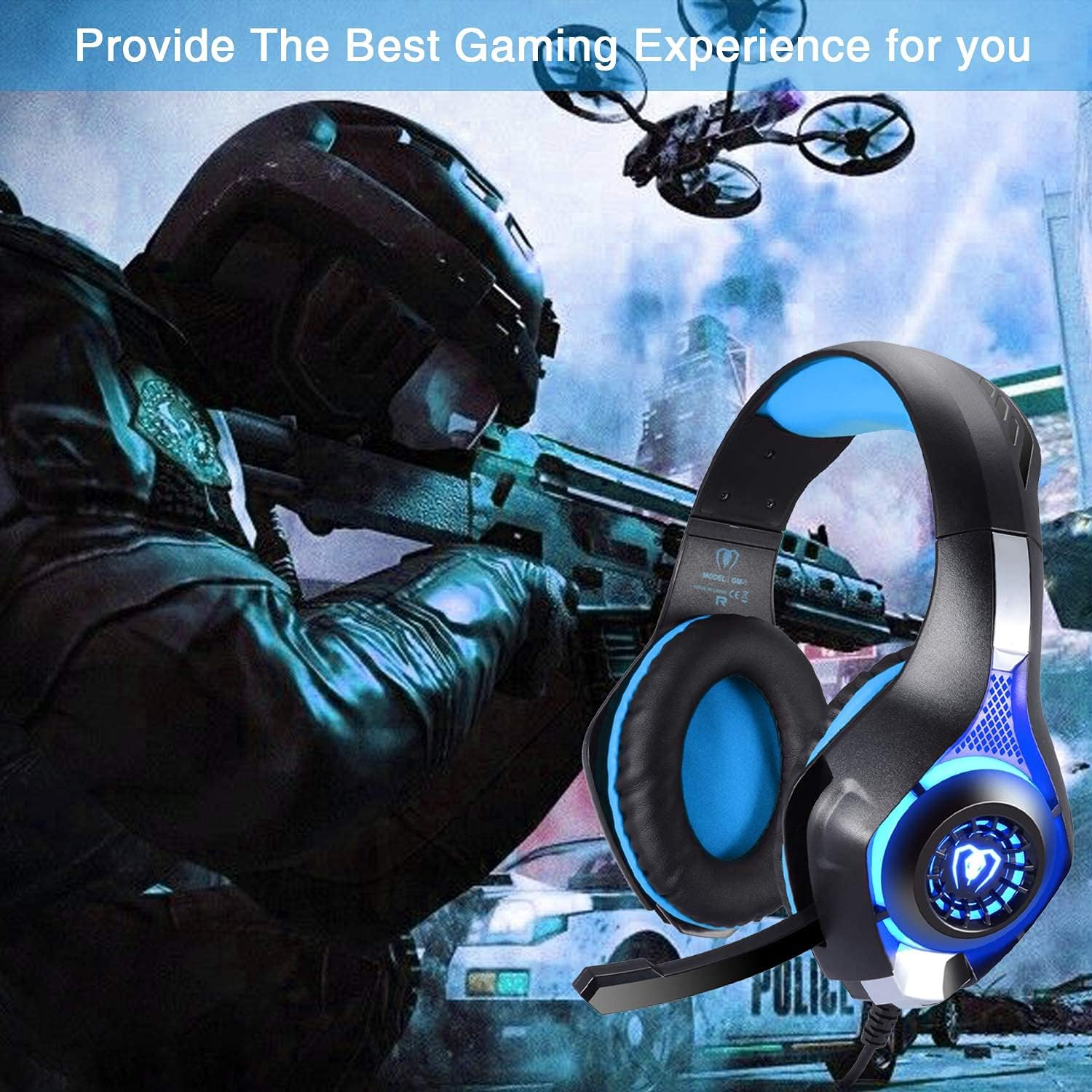Bluefire Stereo Gaming Headset for PC, Over-Ear Gaming Headphones with Noise Canceling Microphone, Volume Control and LED Lights for PC, Laptop, Tablet(Red) - Blue image number 3
