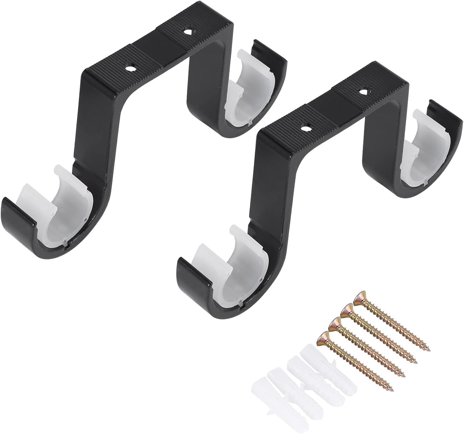 RESFNSE 2Pcs Double Curtain Rod Brackets Ceiling Mount Supports Aluminum Alloy Black