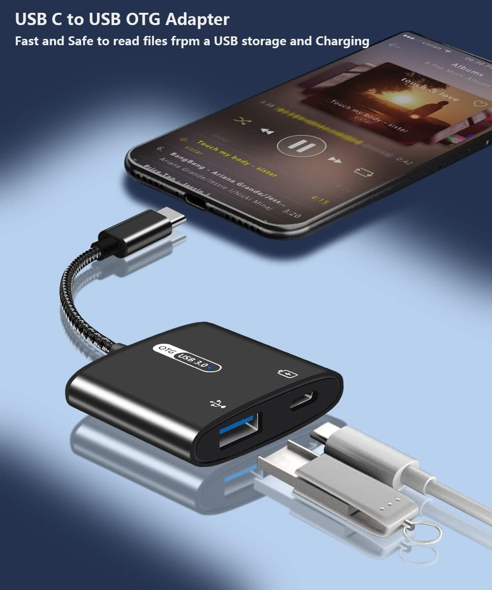 Azddur USB C OTG Adapter with Power, 2 in 1 USB C to USB with 60W PD Charging, Compatible with Ipad Pro, Dell XPS, Galaxy S21/S20+/Note10, Google Pixel 5/4XL, Chromecast with Google TV image number 6