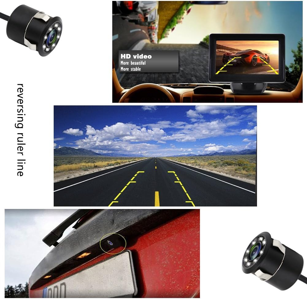 Car Rearview Camera Backup Camera for Car Vehicle Camera Back up Car Camera Reverse Camera Parking Assist Line, 8 LED Night Vision Lights, Wide-Angle 170 Degrees - Led Car Camera image number 4