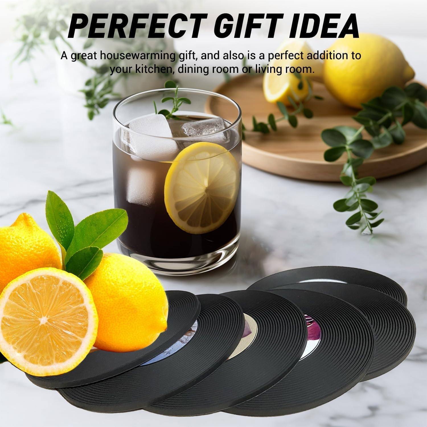 12 PCS Music Coasters, Funny Retro Vinyl Record Coasters for Home Bar Cafes, Creative Drink Coasters Set for Music Lovers, Colorful Insulation Pad, Tabletop Protection Decoration Coffee Coasters (6+6) image number 5