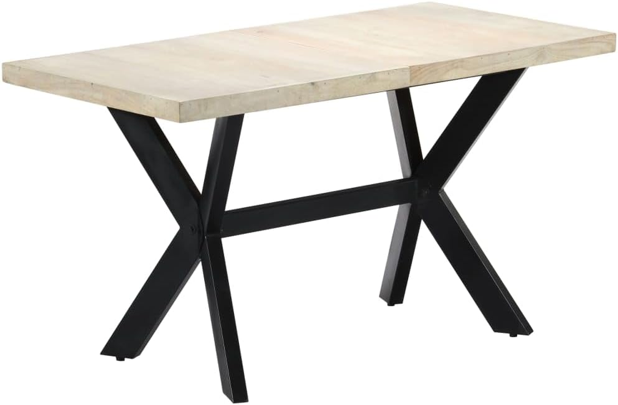 Vidaxl Solid Mango Wood Dining Table - White 160X80X75Cm - Modern Industrial Style with Powder-Coated Steel Legs - Sturdy Handmade Dining Room/Kitchen Table