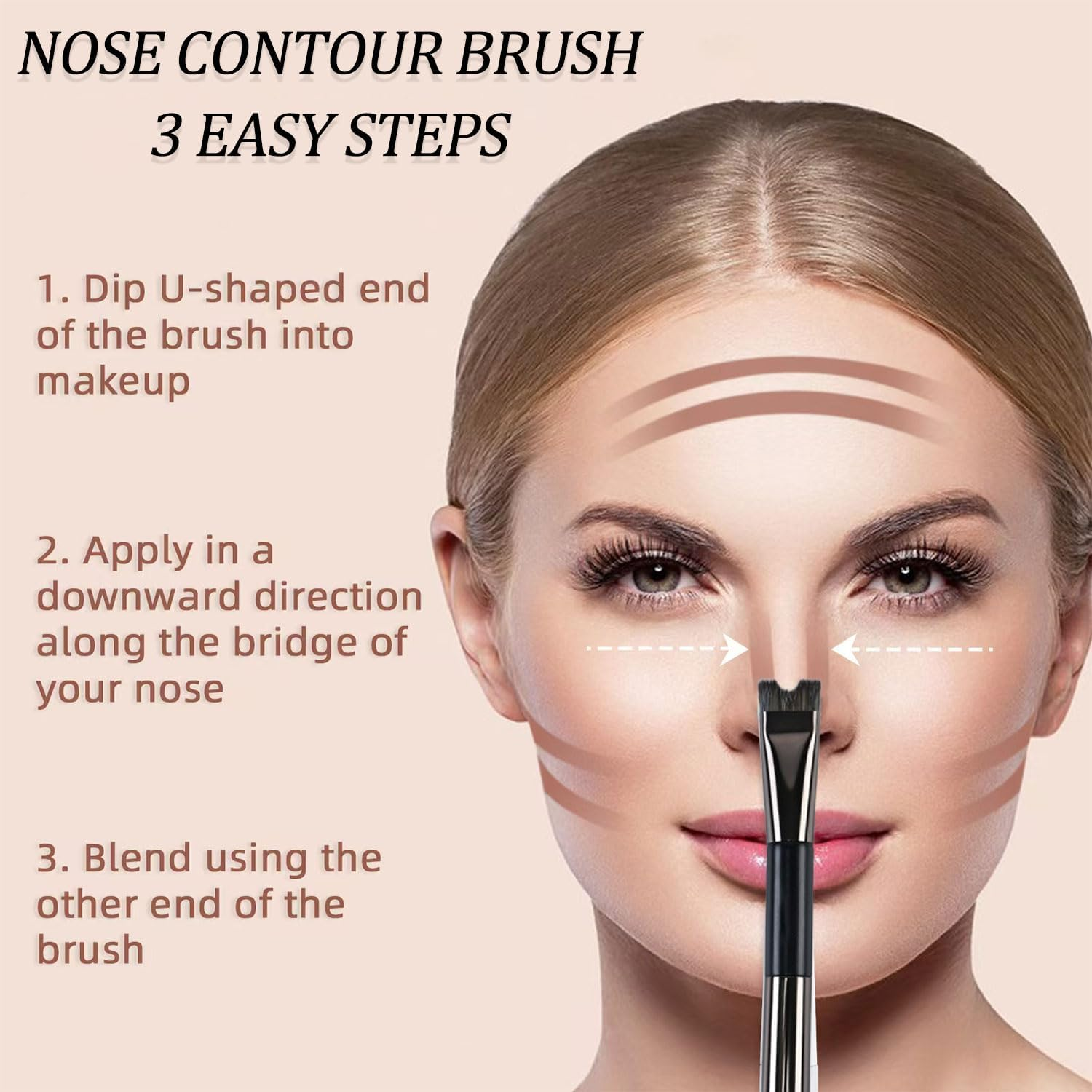 2 Pcs Nose Contour Brush, U-Shaped Contour Brushes for Makeup, Multifunctional Dual-End Fluffy Brush, Soft Mini Angled Flat Concealer Brush for Women Girls Makeup Concealing image number 4