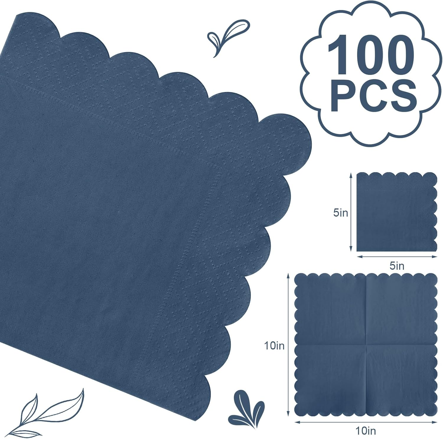 Fuutreo 100 Pcs Scalloped Cocktail Napkins Thick Paper Disposable Party Napkins Beverage Tissue for Wedding Dinner Birthday Supplies, 5 X 5 Inches(Navy Blue) - Light Blue image number 3