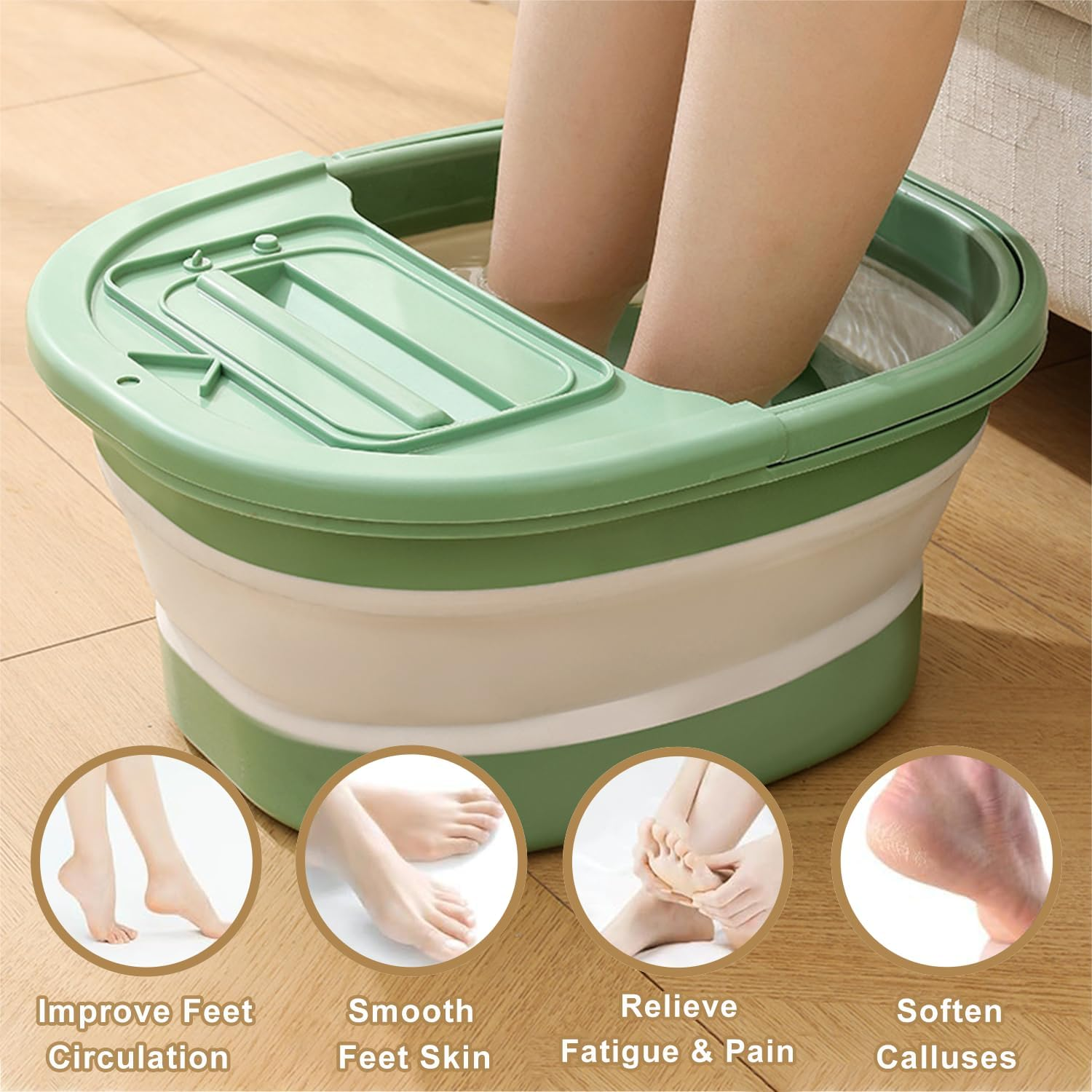 Collapsible Foot Bath Basin with Handle & Placement Slot, Foldable Plastic Foot Soaking Tub with Massage Acupoints, Folding Bucket for Pedicure Feet Spa Feet Soaking image number 1