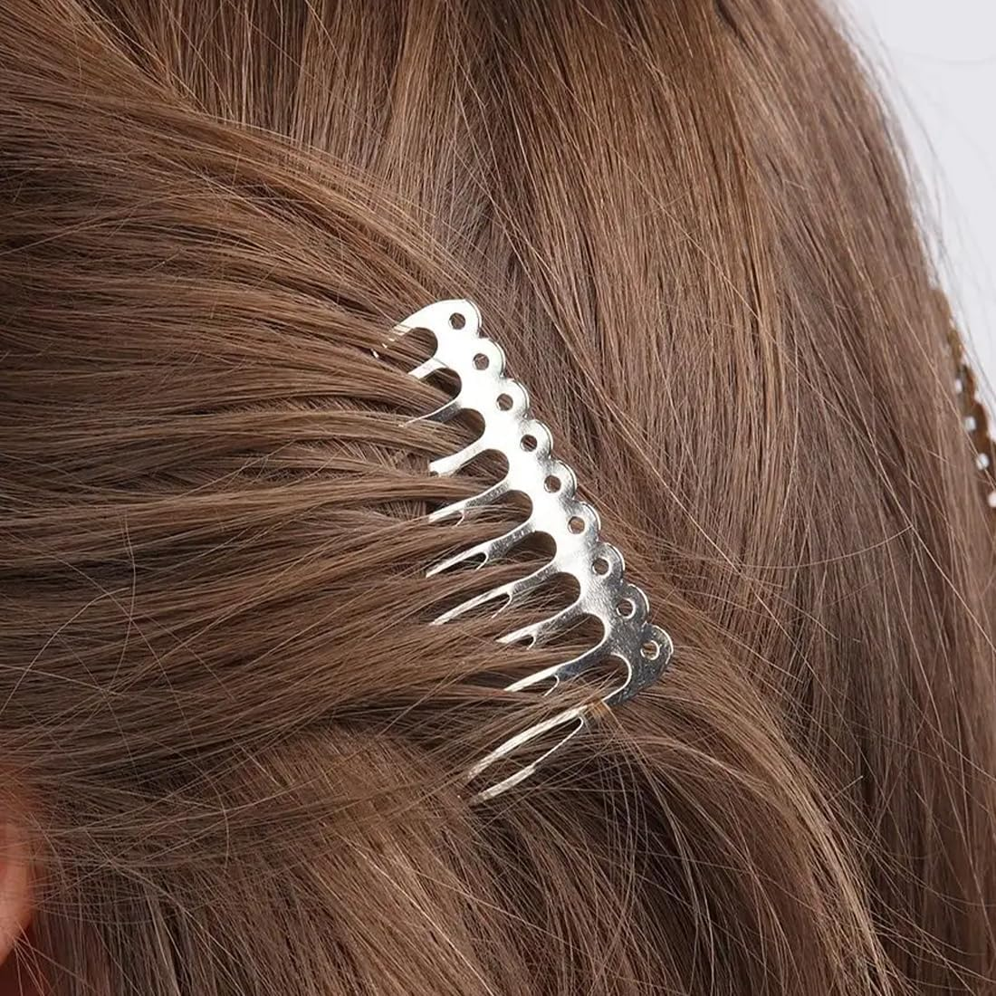 16 Pieces Metal Side Combs with 10 Teeth Veil Combs Hair Side Combs for Women French Hair with Teeth for Hair Accessories with Silver and Gold Chignon Clip