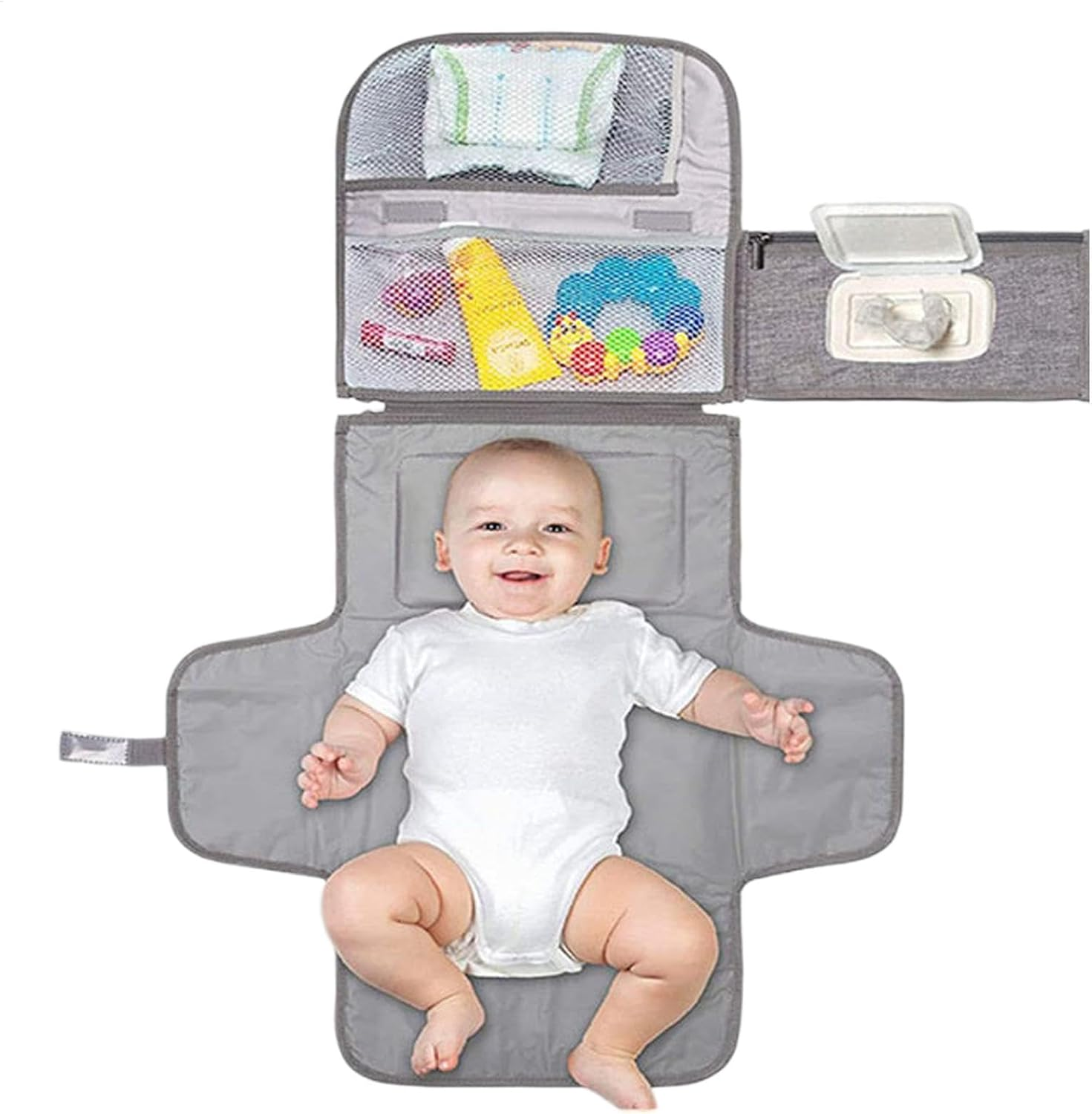 Diaper Changing Mat, Outdoor Folding Changing Pad, Multiple Pockets Pad, Waterproof, Compact Design, 55.88 Cm, for Girls and Boys image number 5