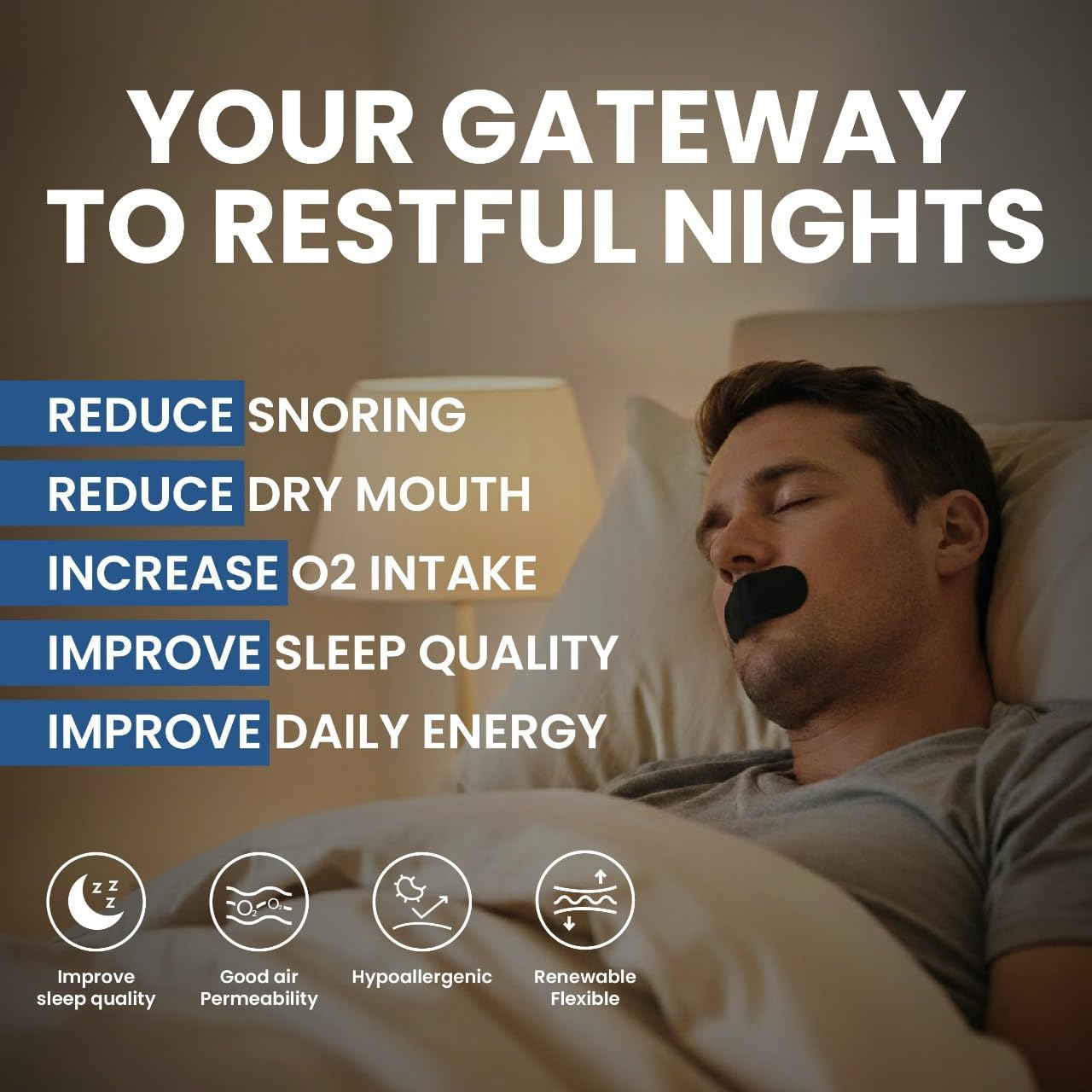 Hypoallergenic Mouth Tape for Sleeping 30 Pack anti Snoring Sleep Strips Gentle and Latex Free Breathable Design for a Better Night&rsquo;S Sleep image number 4