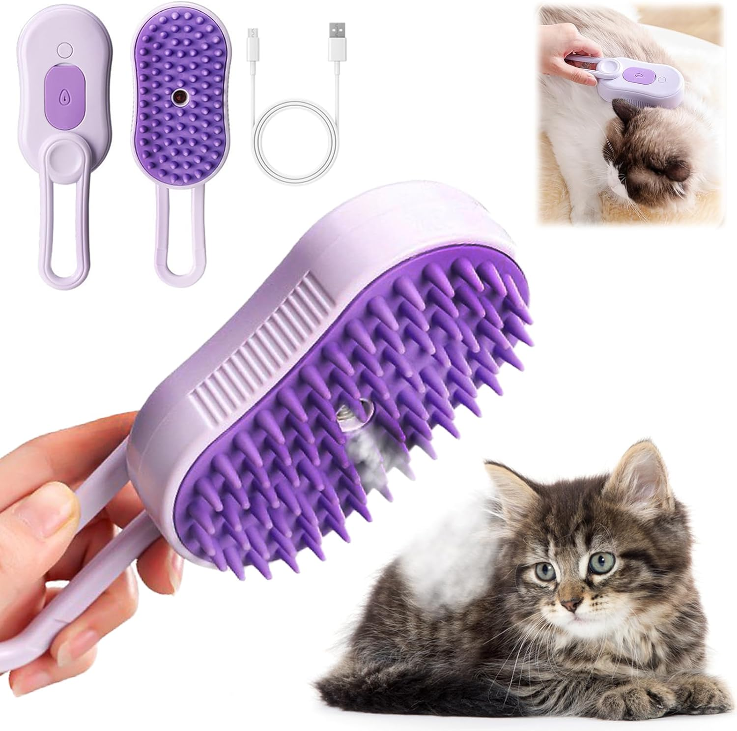 DONGTATA 3-In-1 Cat Steam Brush Cat Steamer Cat Brush Cat Spray Massage Comb Cat Massage Brush Eliminate Flying Hair for Cat and Dog Pet Brush image number 3