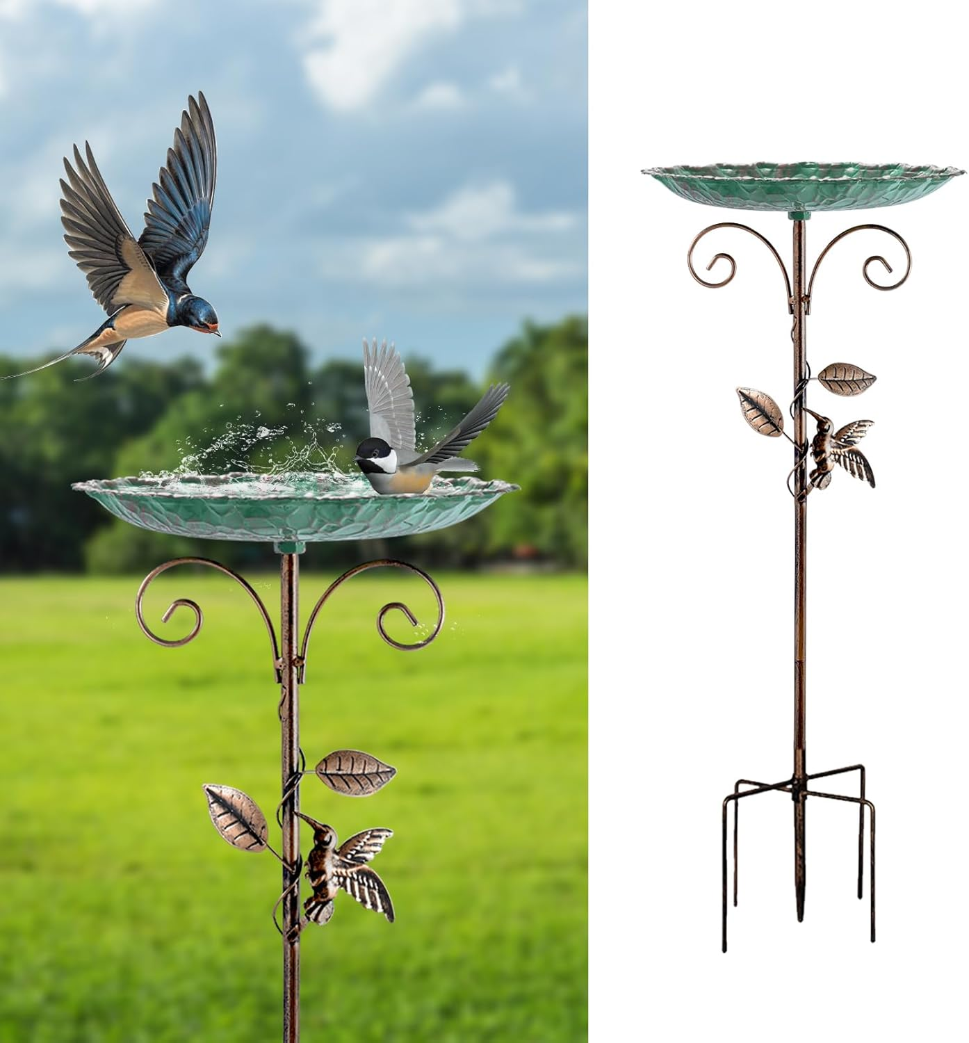 Restorgan Standing Bird Bath, Bird Bath for the Garden, Metal Vintage Freestanding Bird Bath with Sturdy 5-Prong Base, Large Bird Bath, Frost-Proof, Winterproof, Bird Bath (Blue) image number 1