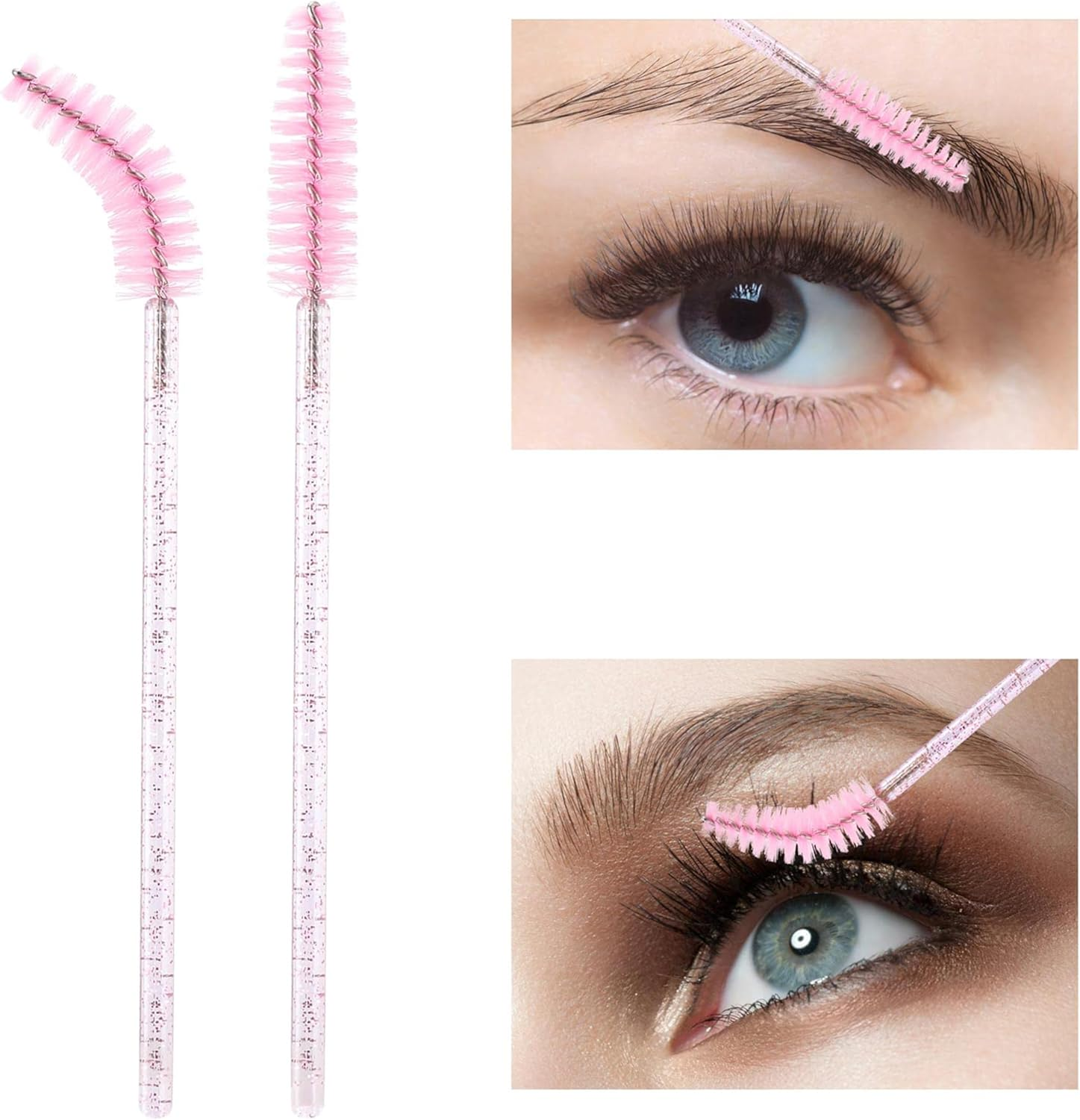 Crystal Eyebrow Spoolies Brush Set (100 Pcs, Pink) with Travel Case - Disposable Mascara Wands for Lash Extensions & Professional Use image number 2