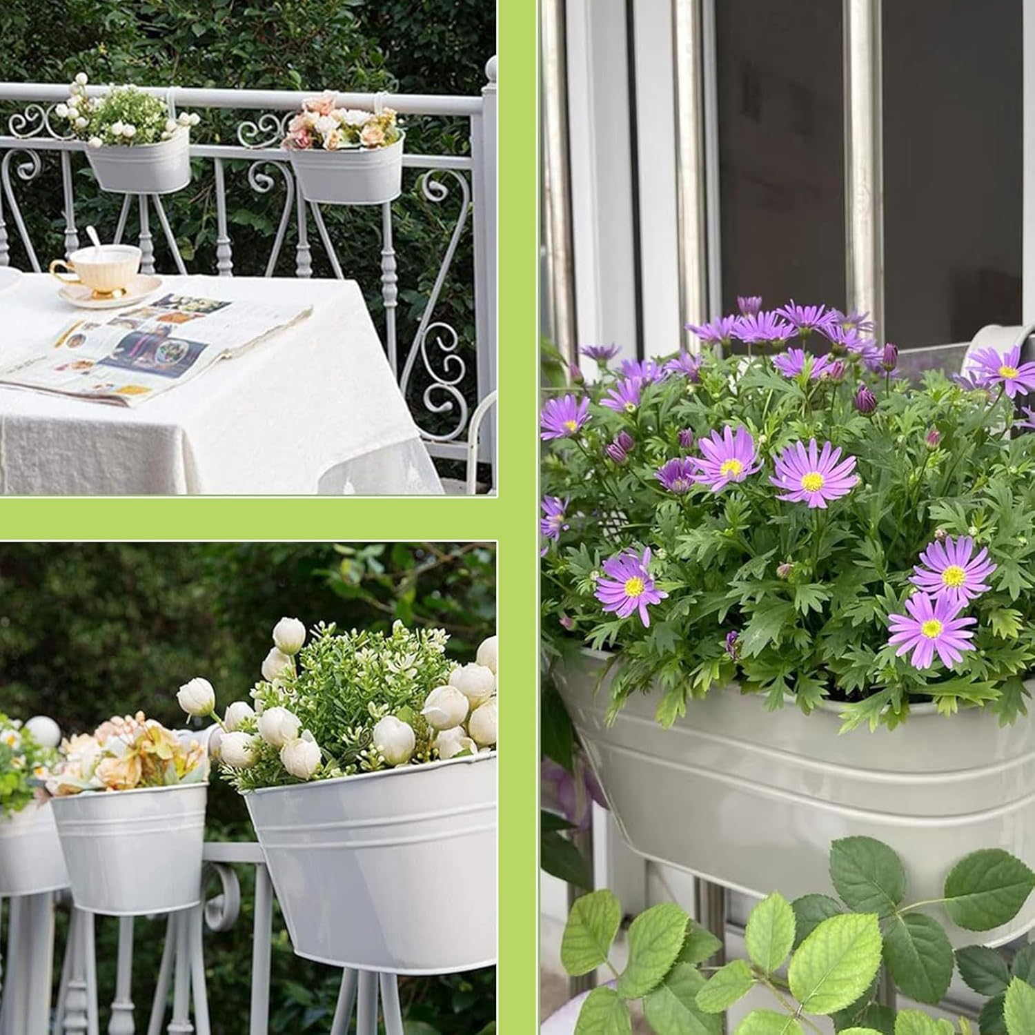 4 Pcs Balcony Railing Planters, Porch Fence Railing Planters, Metal Iron Hanging Flower Pots Fence Planters for Outdoor Plants and Flowers with Detachable Hooks image number 6