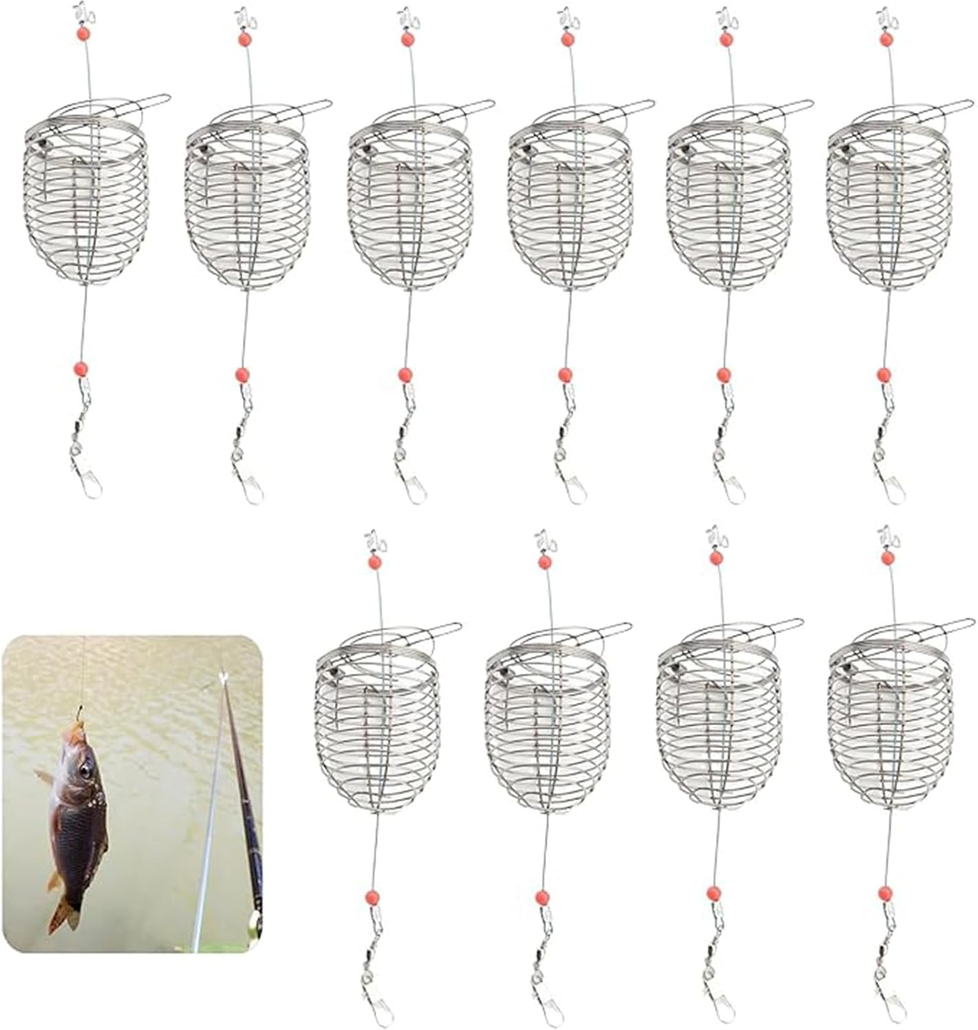 Fishing Bait Traps Cage,6Pcs Lightweight Stainless Steel Fishing Lure Basket,Carp Fishing Equipment Carp Feeder Holder Metal Fishing Basket Stainless Steel Nesting Cage Ordinary image number 3