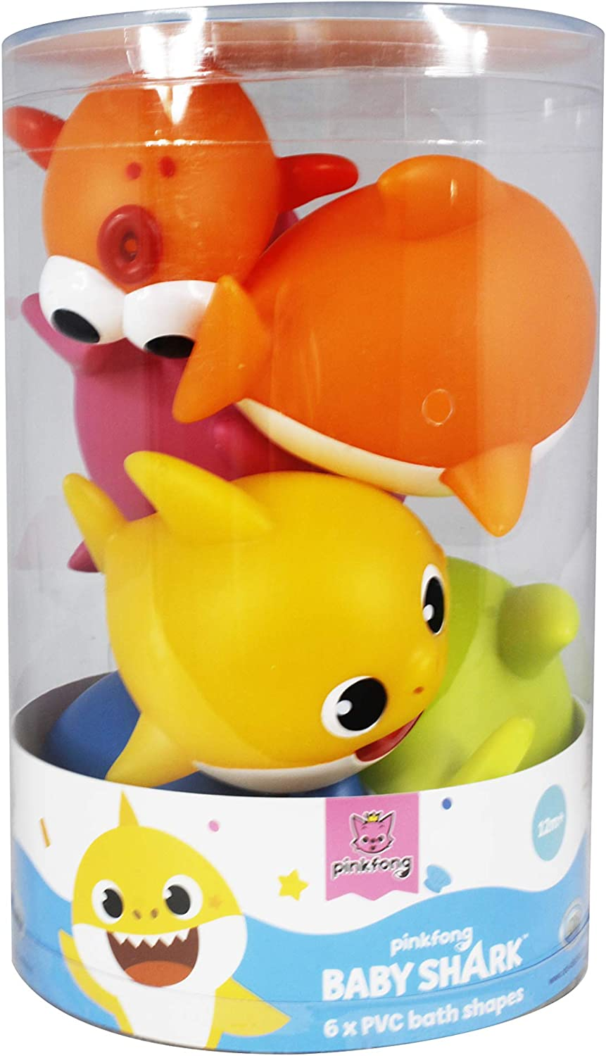ODS 48821 Baby Shark Set of 6 Soft Bath Sharks, Multi-Colour