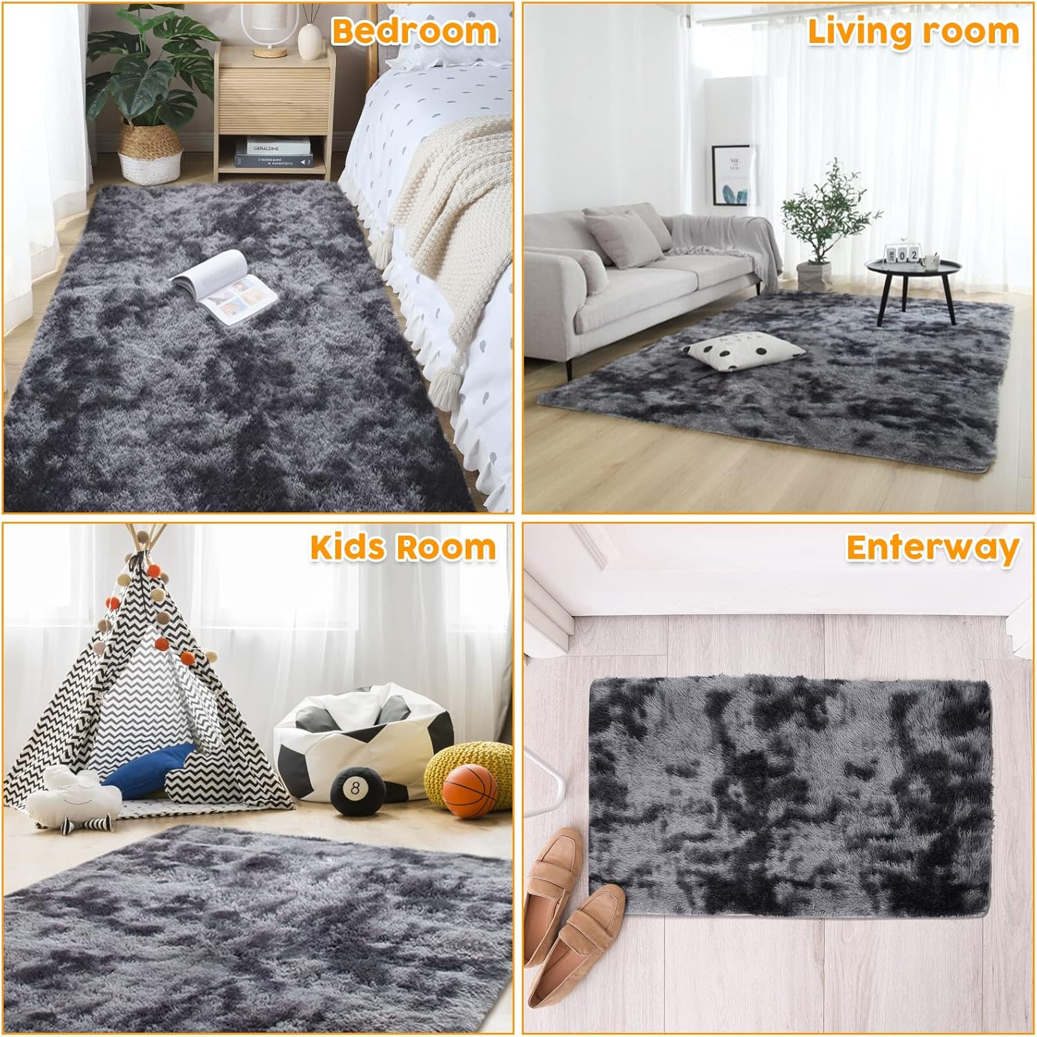 ADVWIN Fluffy Rug, Soft Shag Fluffy Area Rug, Non-Slip Durable Large Floor Carpet, Dark Grey Rectangular Rug for Living Room, Bedroom, Kids Play Room, Dormitory, Hotel (200X230Cm) image number 7
