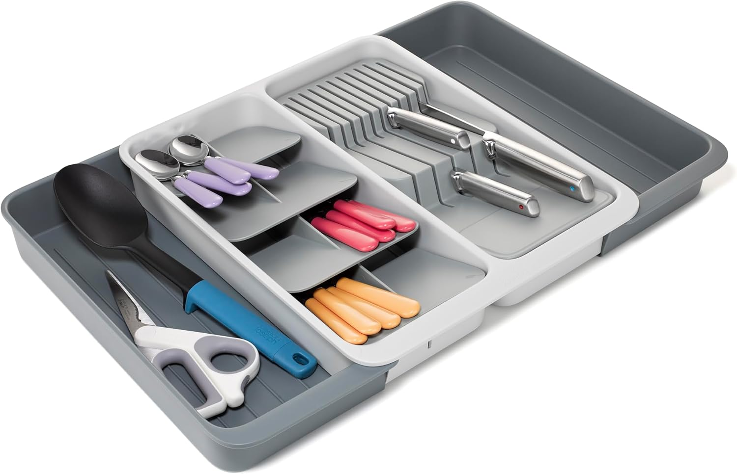 Joseph Joseph Drawerstore Compact Tiered Cutlery Kitchen Drawer Organiser, Dismantles for Easy Cleaning, Recycled Plastic