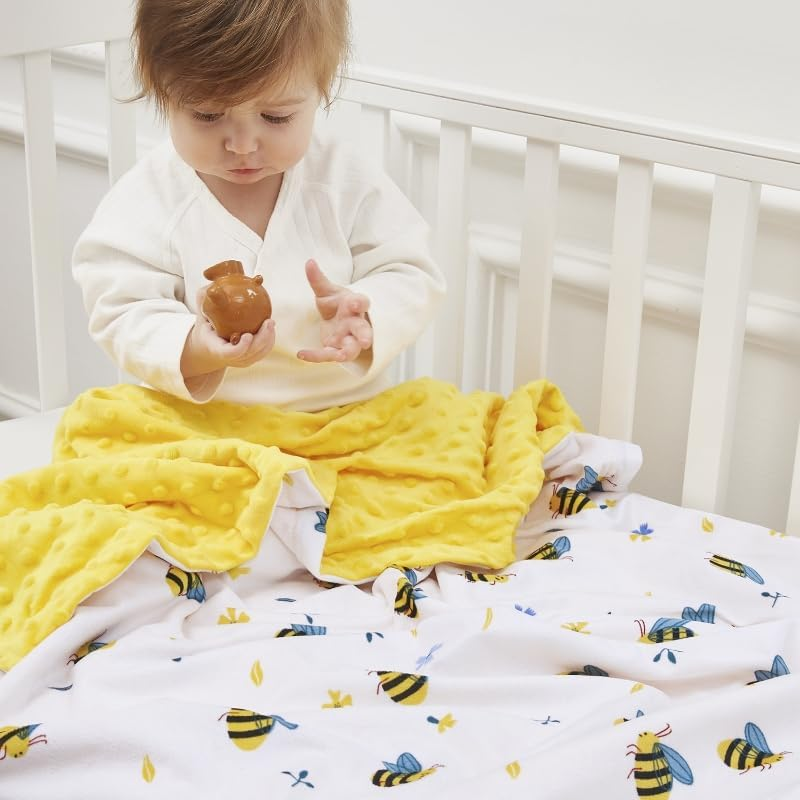 QSTEHEML Baby Blankets Neutral for Boys Girls,Super Soft Nursery Minky Blanket Unisex, Baby Gifts Double Layer with Dotted Backing, Newborn Blankets for Crib Stroller(Bee, 30 * 40Inch) image number 1