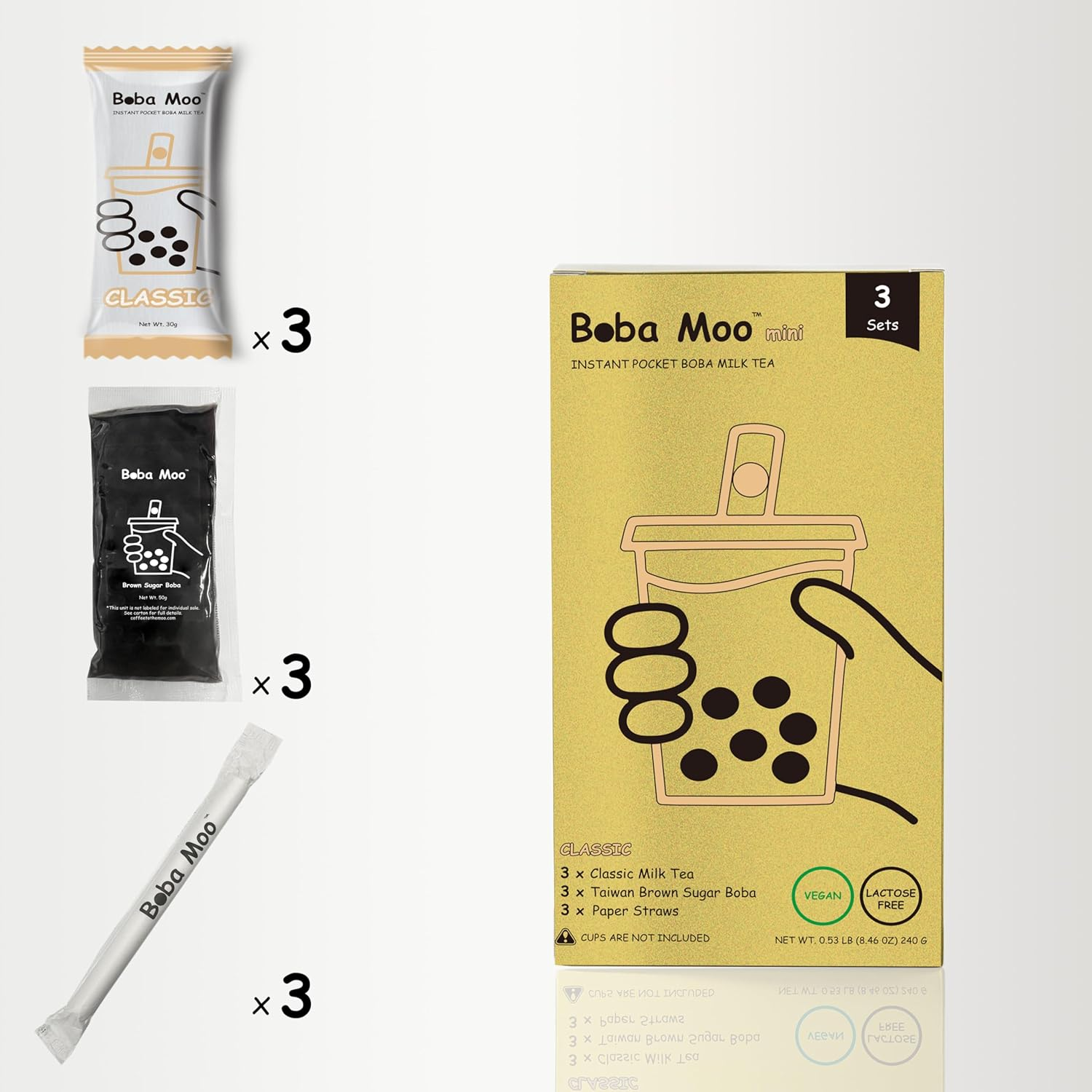 Boba Moo Mini Premium Boba Tea Kit with Classic Milk Tea Flavor - Only 10,000 Kits Yearly, Small Batch Bubble Tea Kit with Exceptional Taste & Chewiness, Vegan, Lactose-Free, 3 Servings image number 1