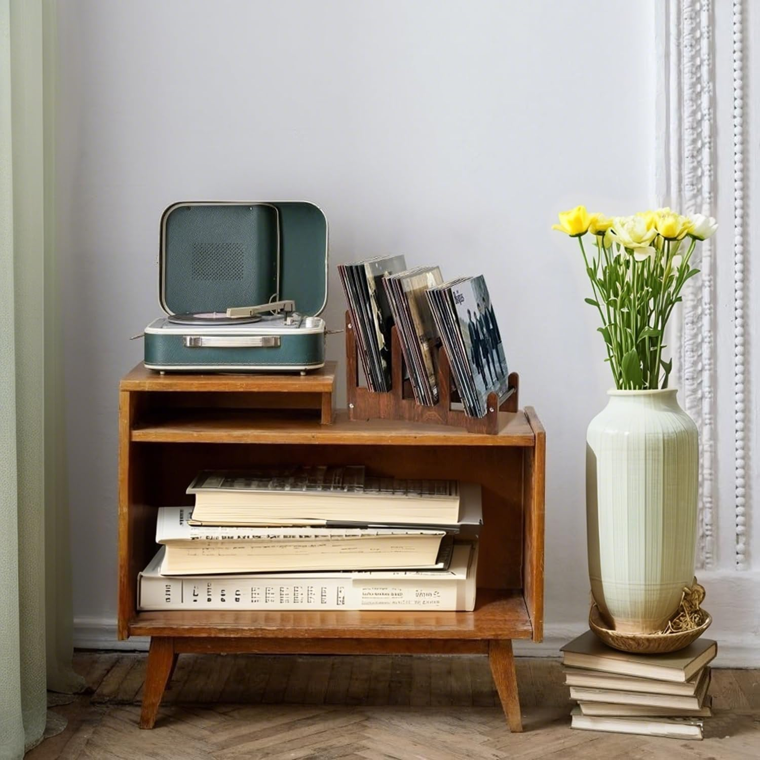 Record Holder - 3-Tier Vinyl Record Storage, Holds up to 60 Albums, Wooden Record Stand, Stylish Display & Organizer for Lps, Album Storage Rack for Collectors image number 6