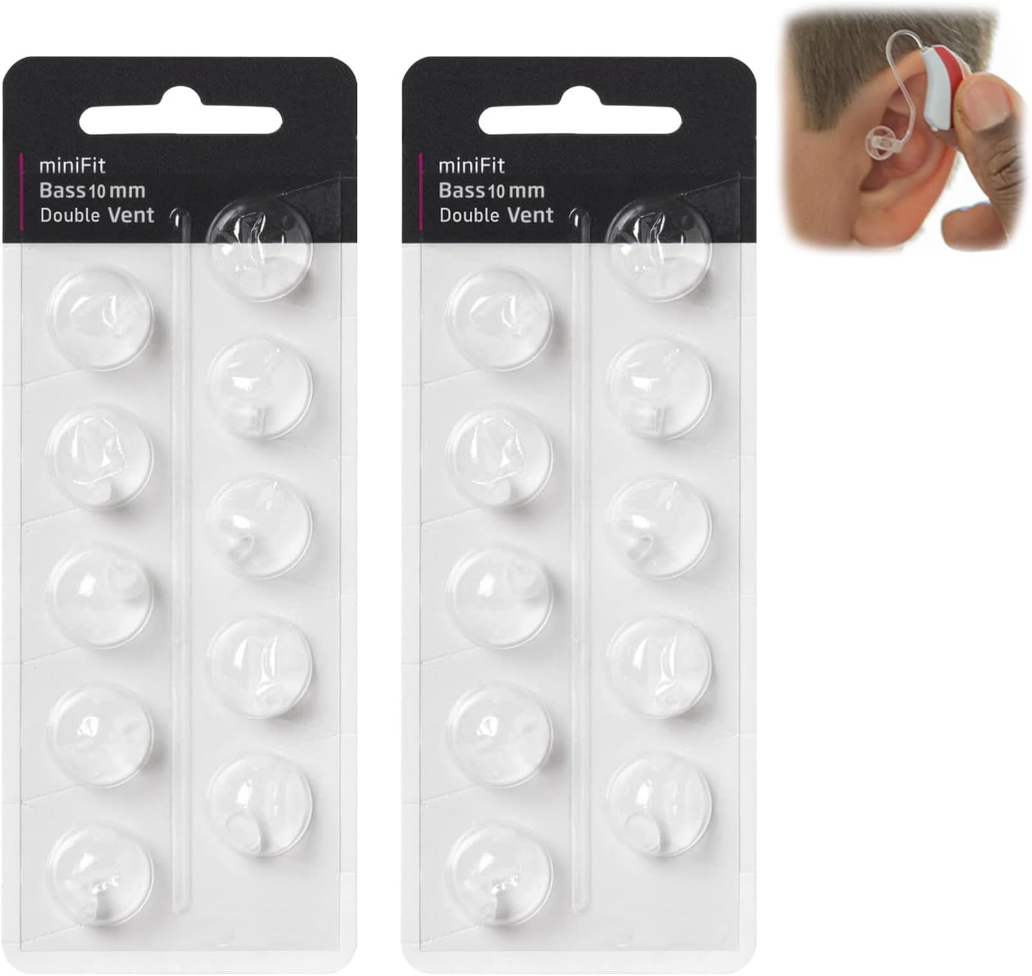Hearing Aid Domes for Oticon Replacements, 10Mm Double Vent Domes, 2 Pack Universal Silicone Replacement, Universal for Oticon Hearing Aid Accessories (Clear, 10Mm)